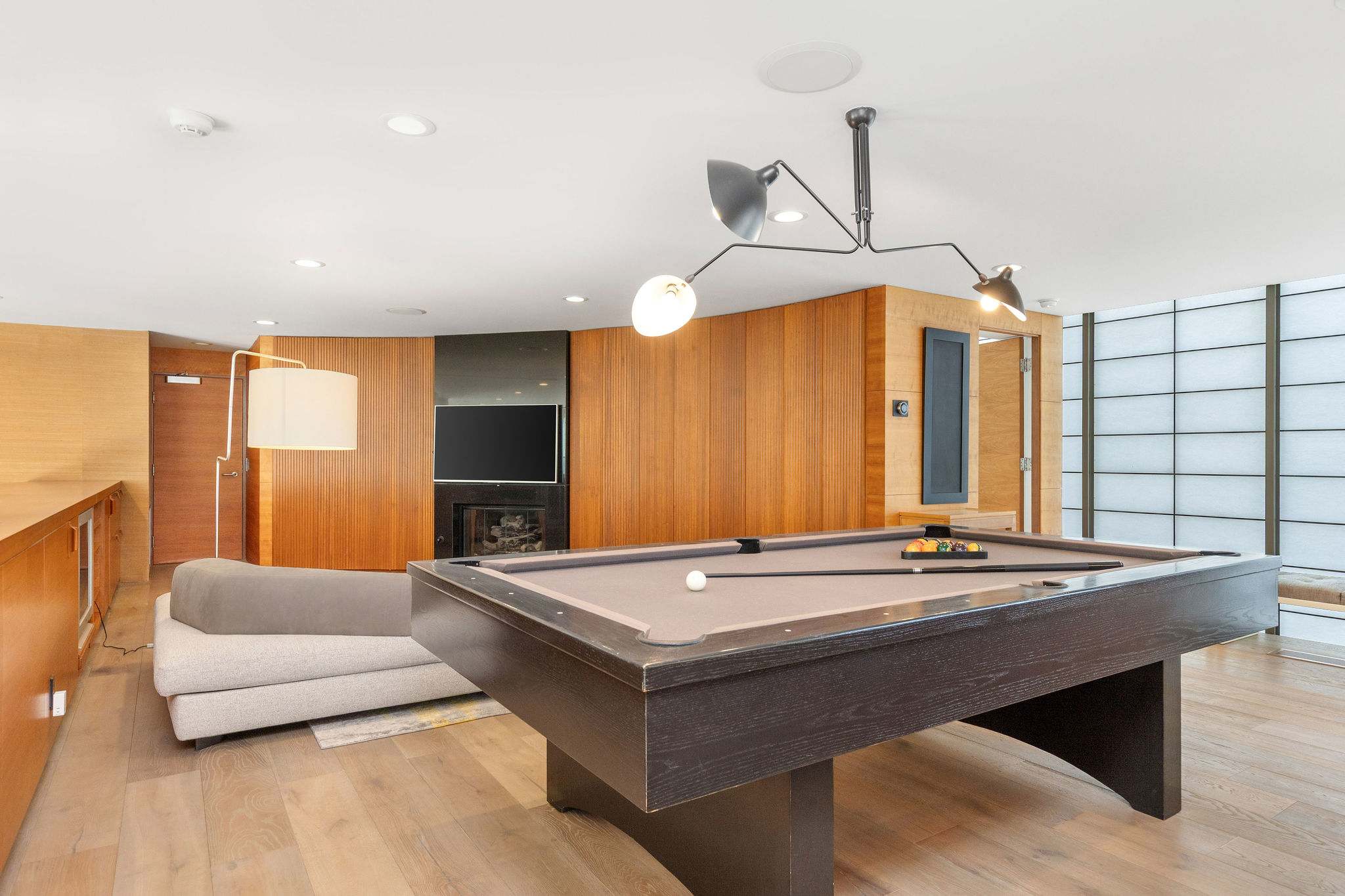 Private billiards lounge within this Malibu beachfront estate.