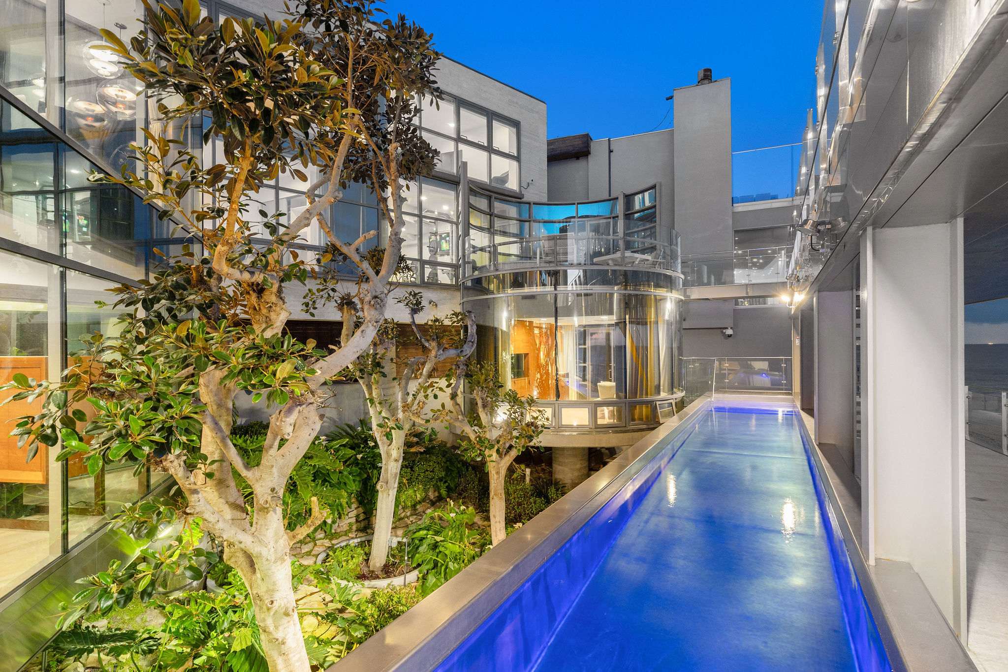 Architectural courtyard with private heated pool.