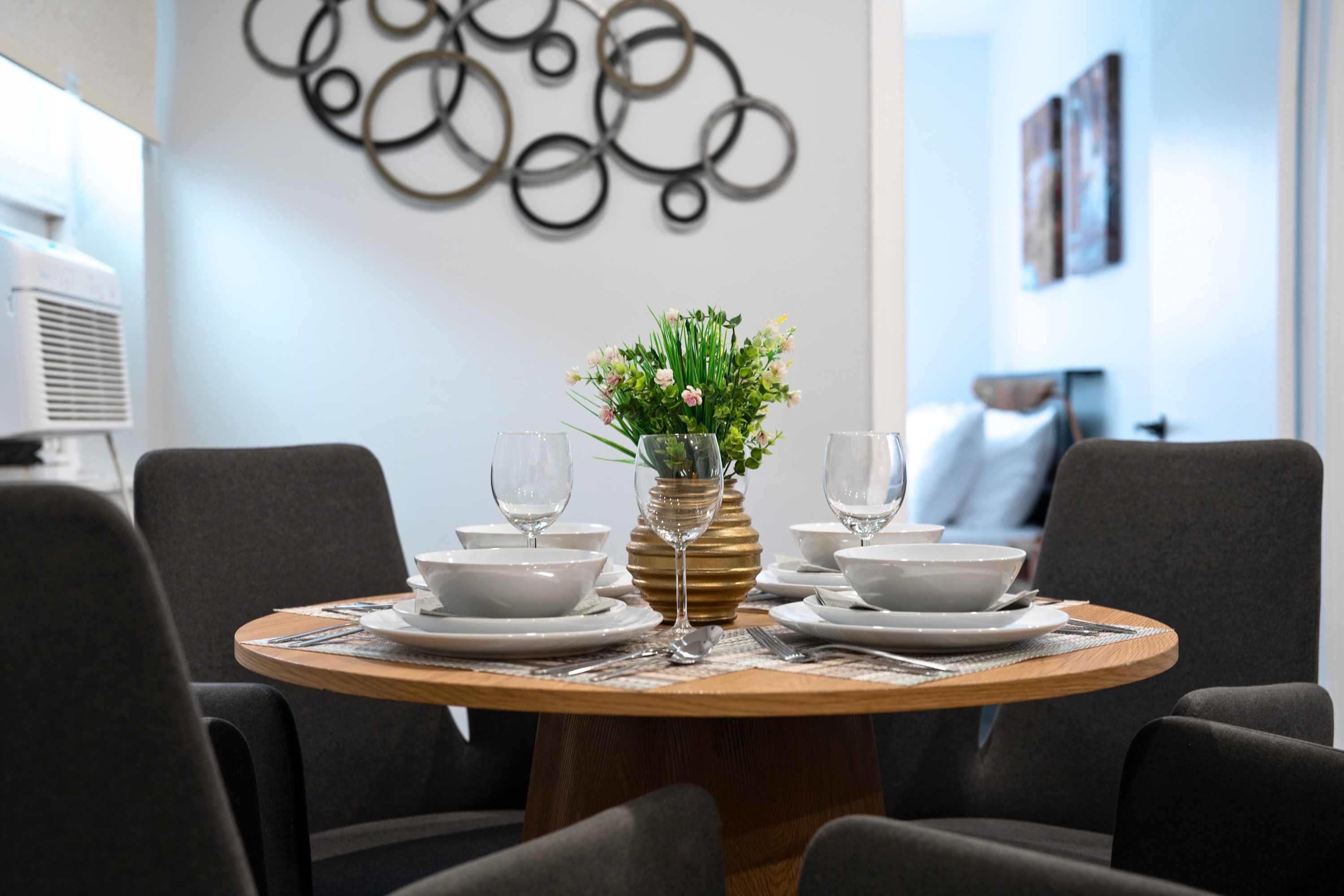 Enjoy meals or a cozy setup in the stylish dining space