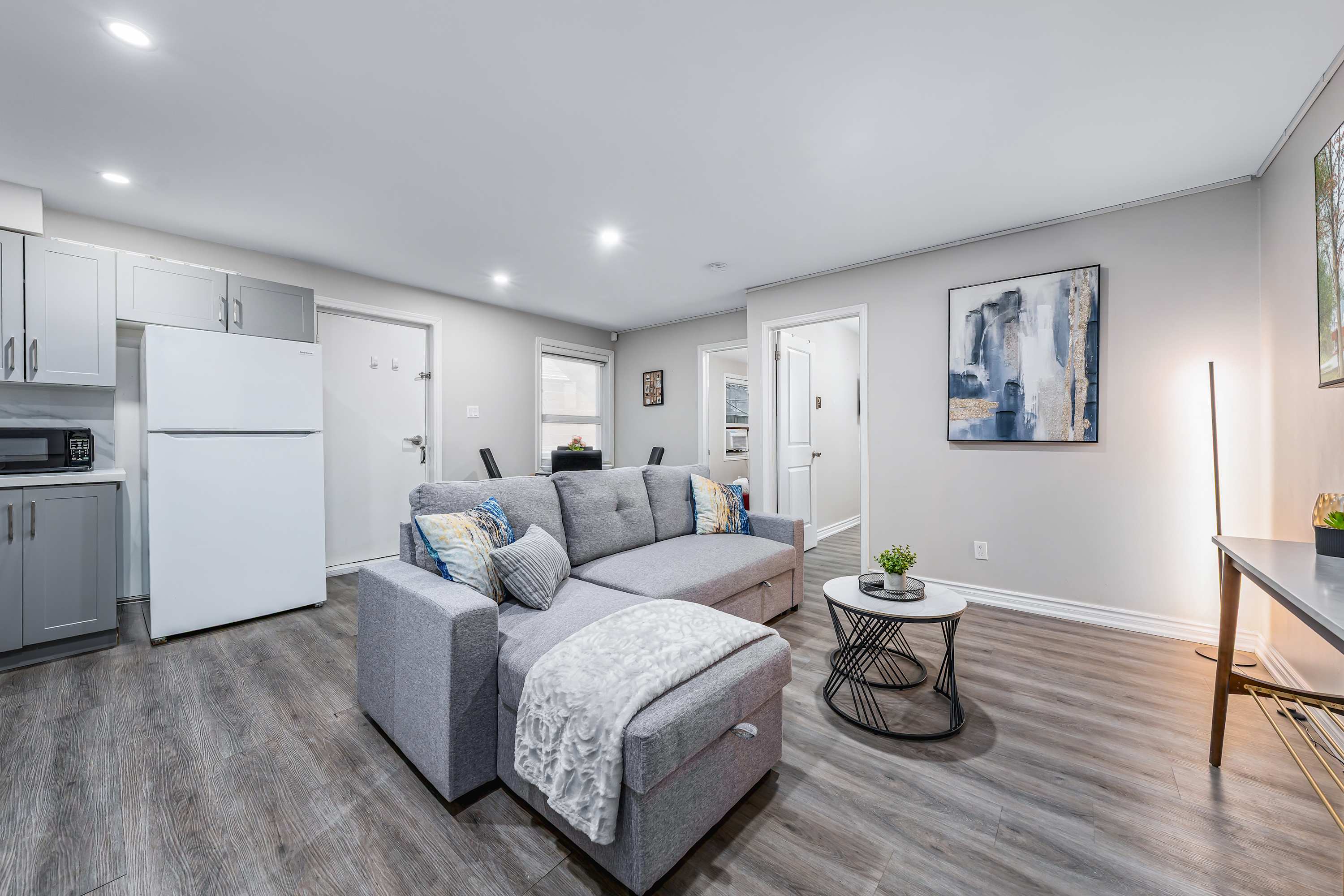 Stylish living room with cozy seating.