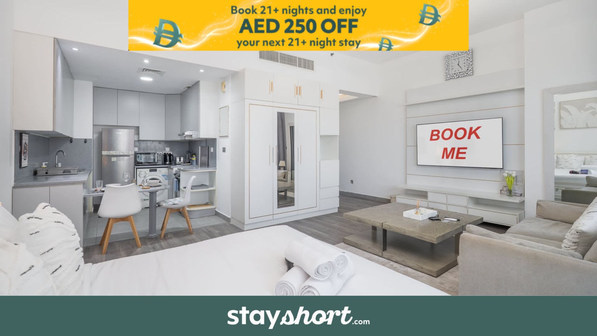 Free housekeeping visits during your stay - StayShort - Stylish Studio Apartment in Tecom's Prime Location — Barsha Heights, Dubai — vacation rental