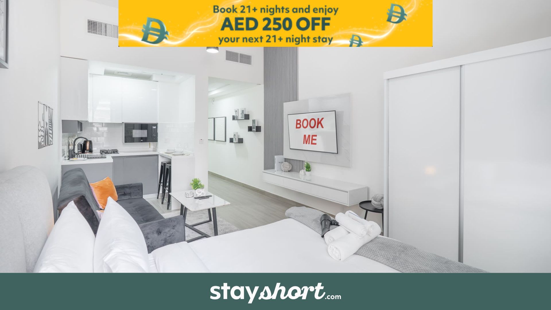 Free housekeeping visits during your stay - StayShort - Chic Balcony Studio in the Heart of JVC! — JVC, Dubai — vacation rental