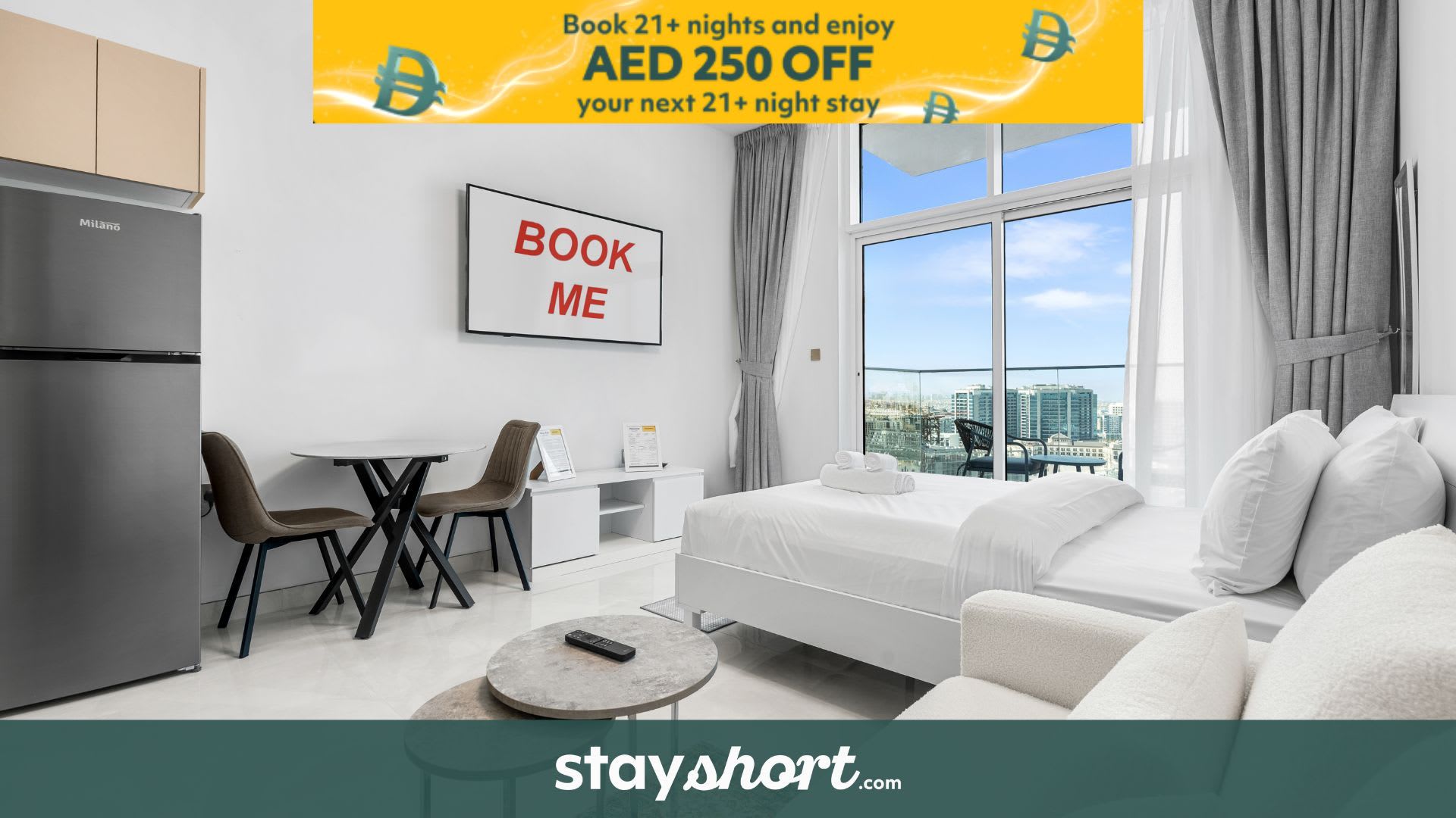 Free housekeeping visits during your stay - StayShort - Fresh & Modern New Studio in Arjan that Sleeps 3 — Arjan, Dubai — vacation rental