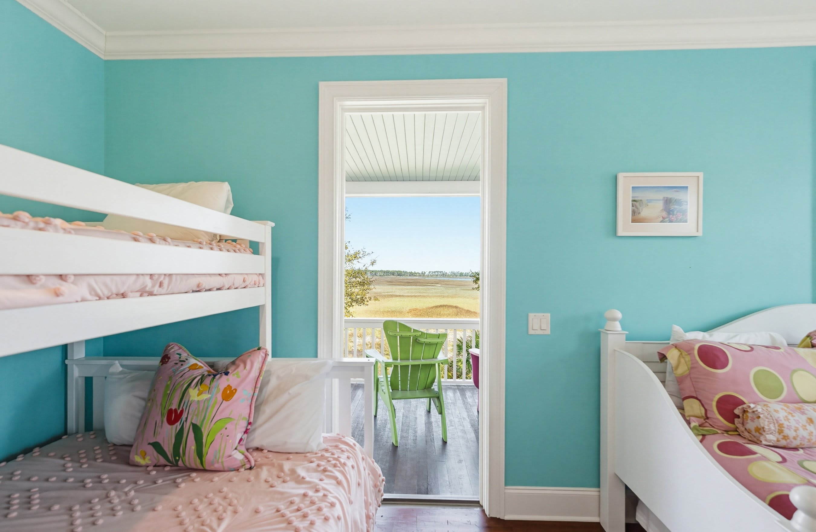 Kid's Room with 2 Bunkbeds both Twin over Double, Trundle Bed with 2 Twins, Full En Suite Bathroom and access to Back Porch