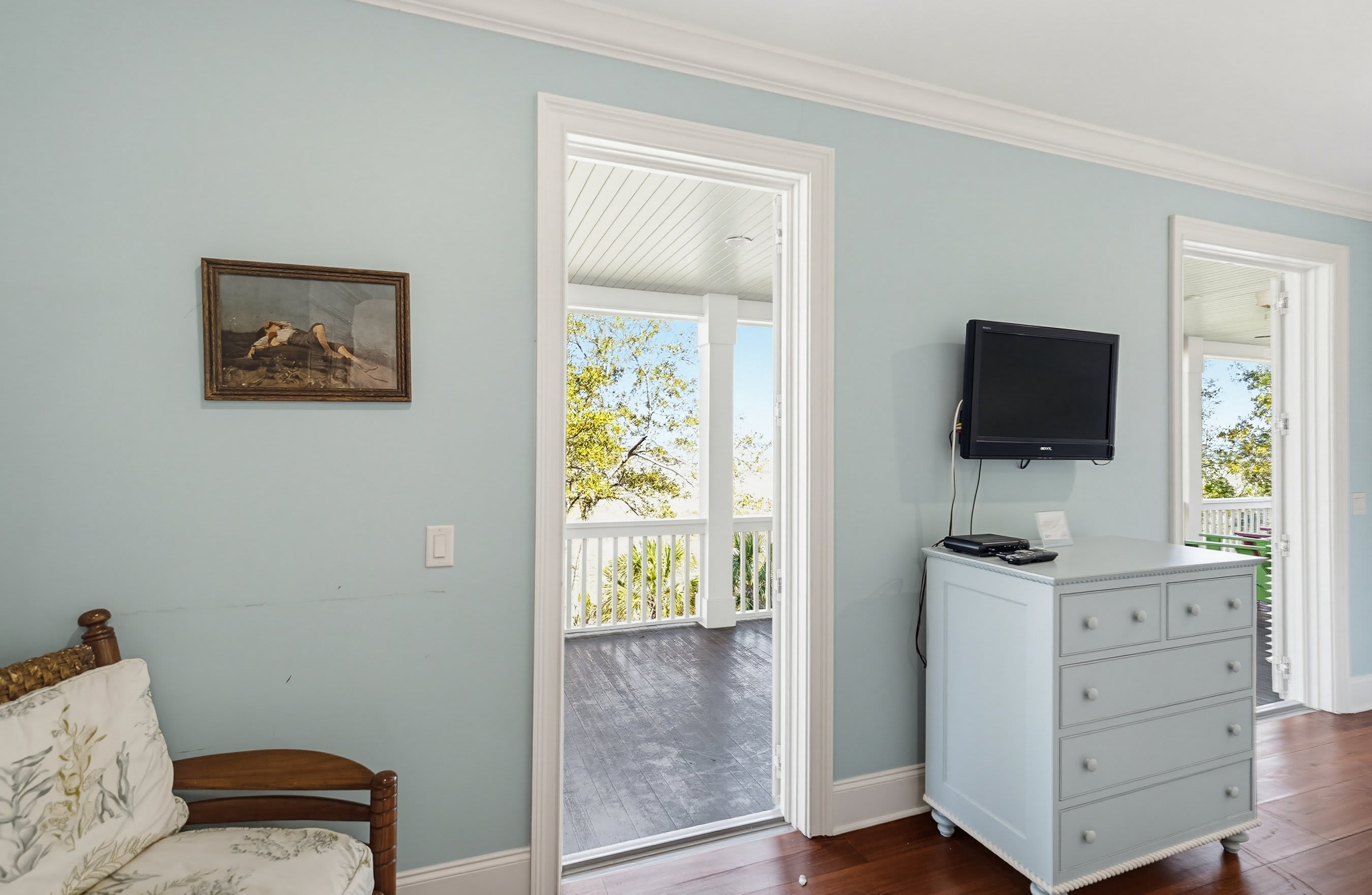 2nd Level Primary Bedroom with King Bed, Full En Suite Bathroom and Access to Back Porch