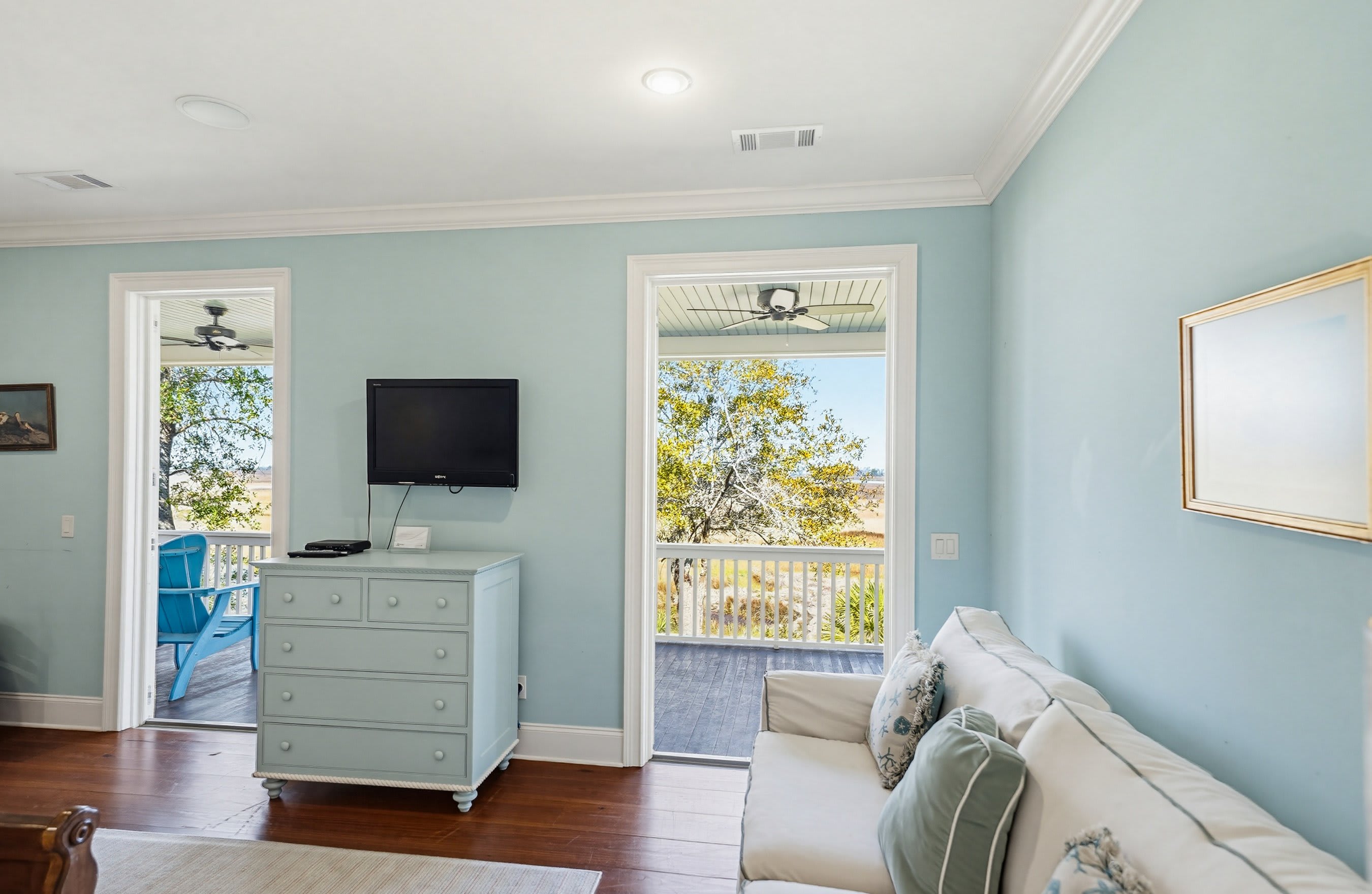 2nd Level Primary Bedroom with King Bed, Full En Suite Bathroom and Access to Back Porch