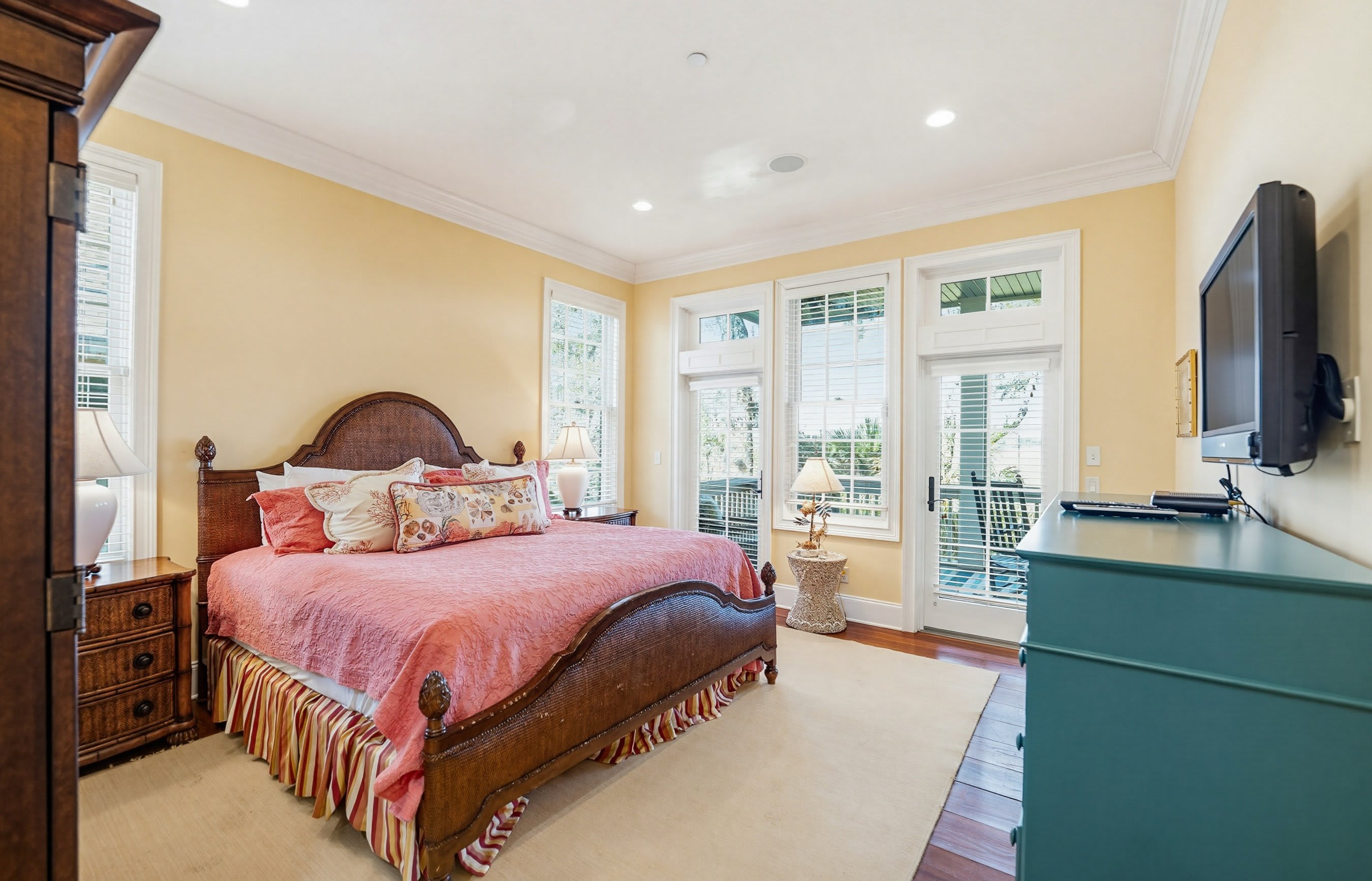 1st Level Primary with King Bed , Full En Suite Bathroom and Access to Screened Porch with Marsh Views