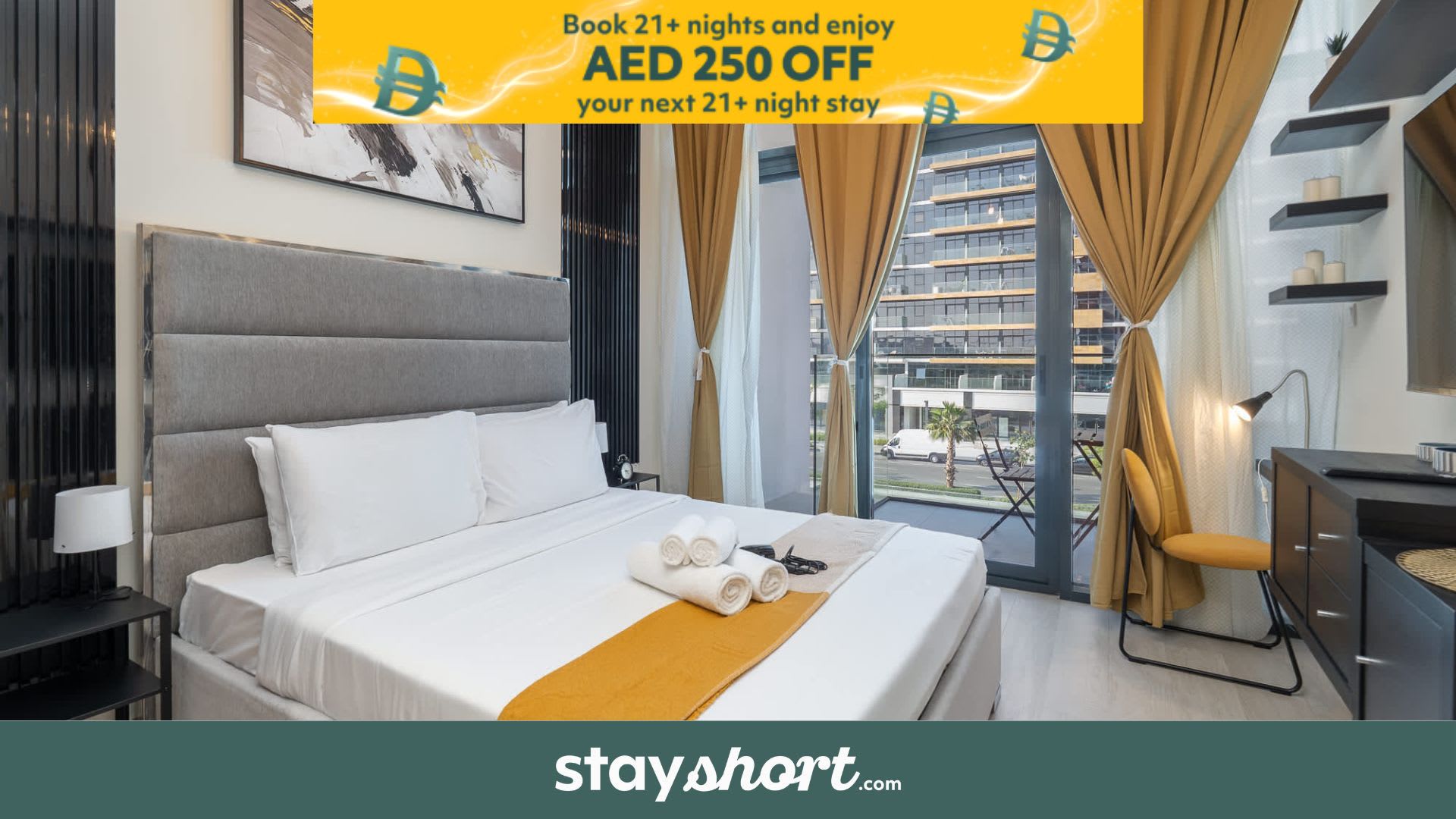 Free housekeeping visits during your stay - StayShort - Modern Studio in Azizi Riviera 46 Sleeps 2 — Meydan, Dubai — vacation rental
