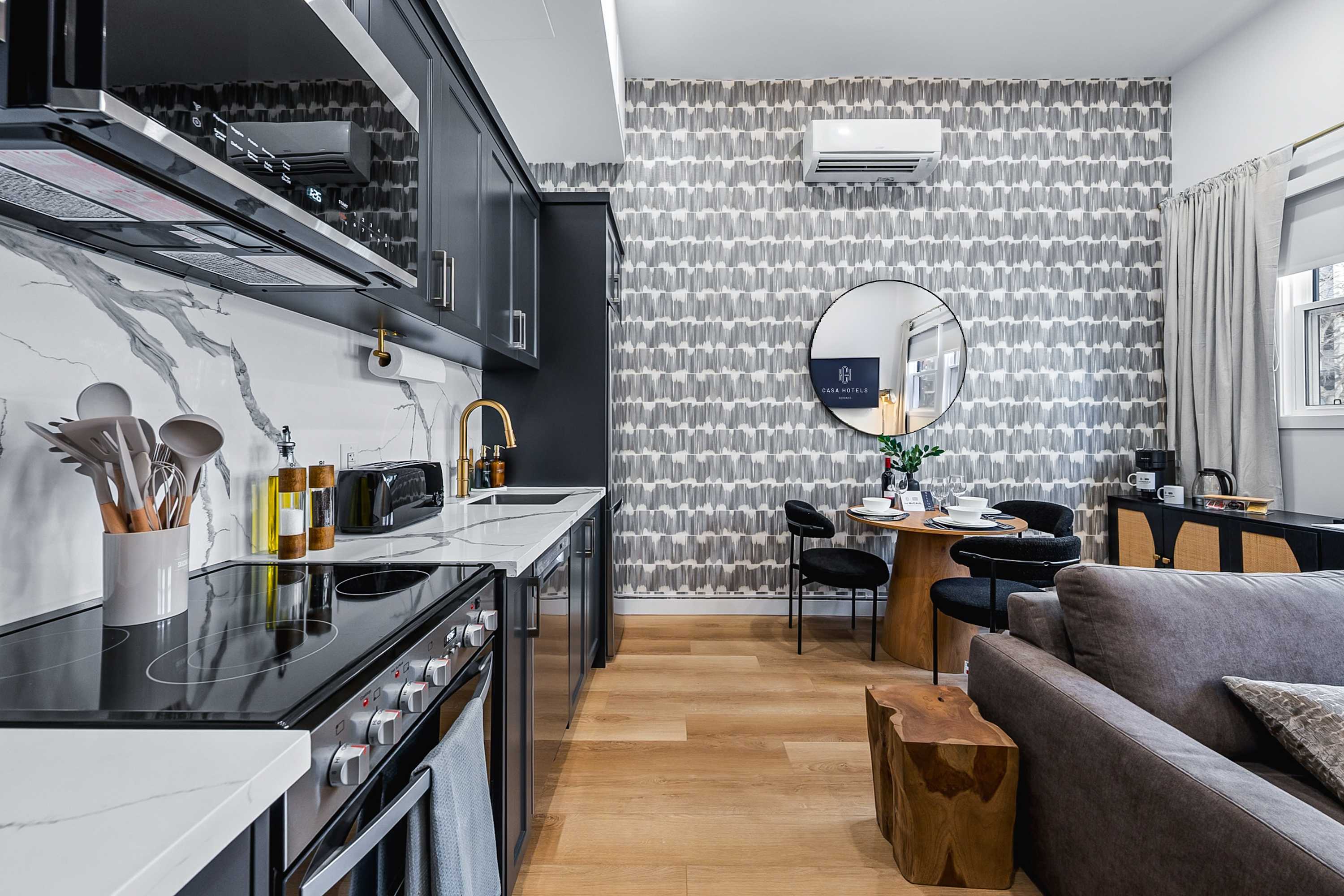 Sleek, modern kitchen with modern appliances.