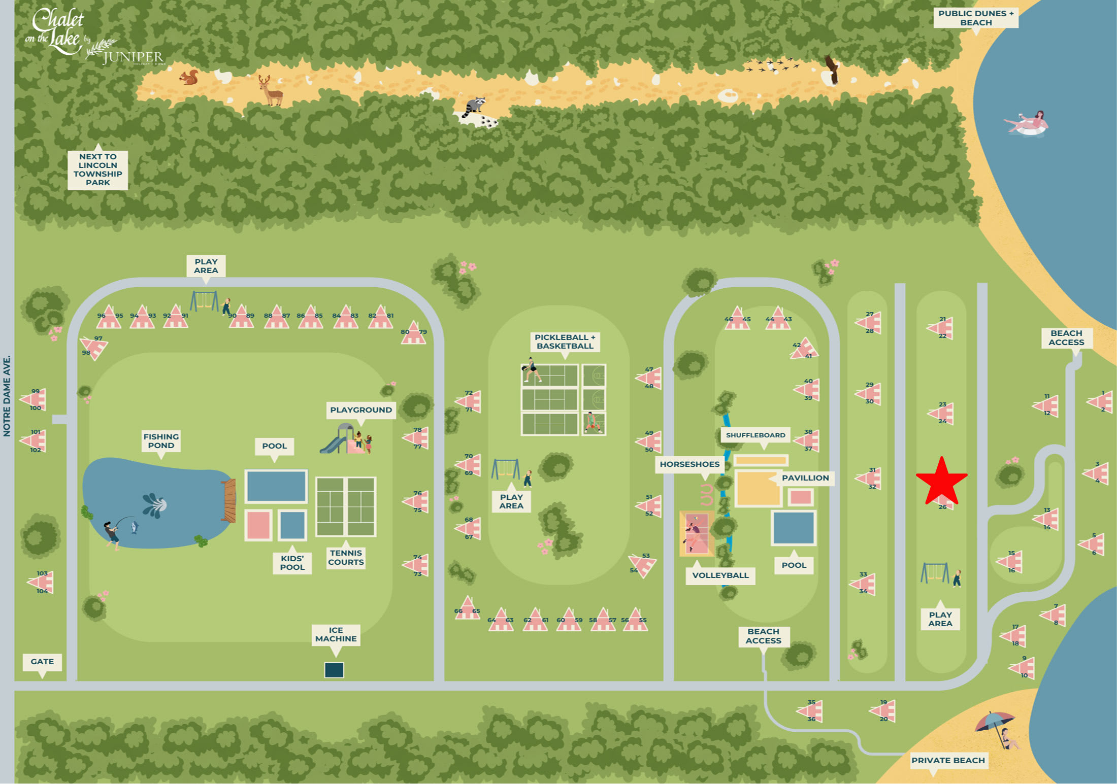 Chalet #25's location is indicated by the red star on the map.