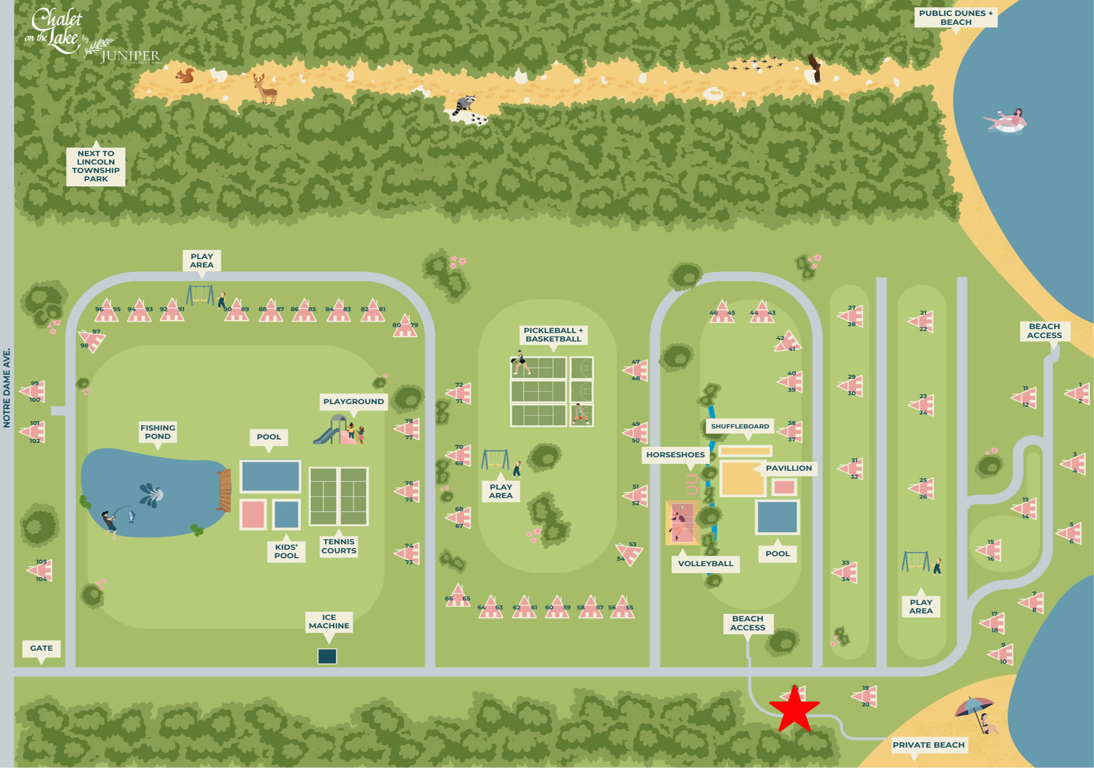 Chalet #36's location is indicated by the red star on the map.