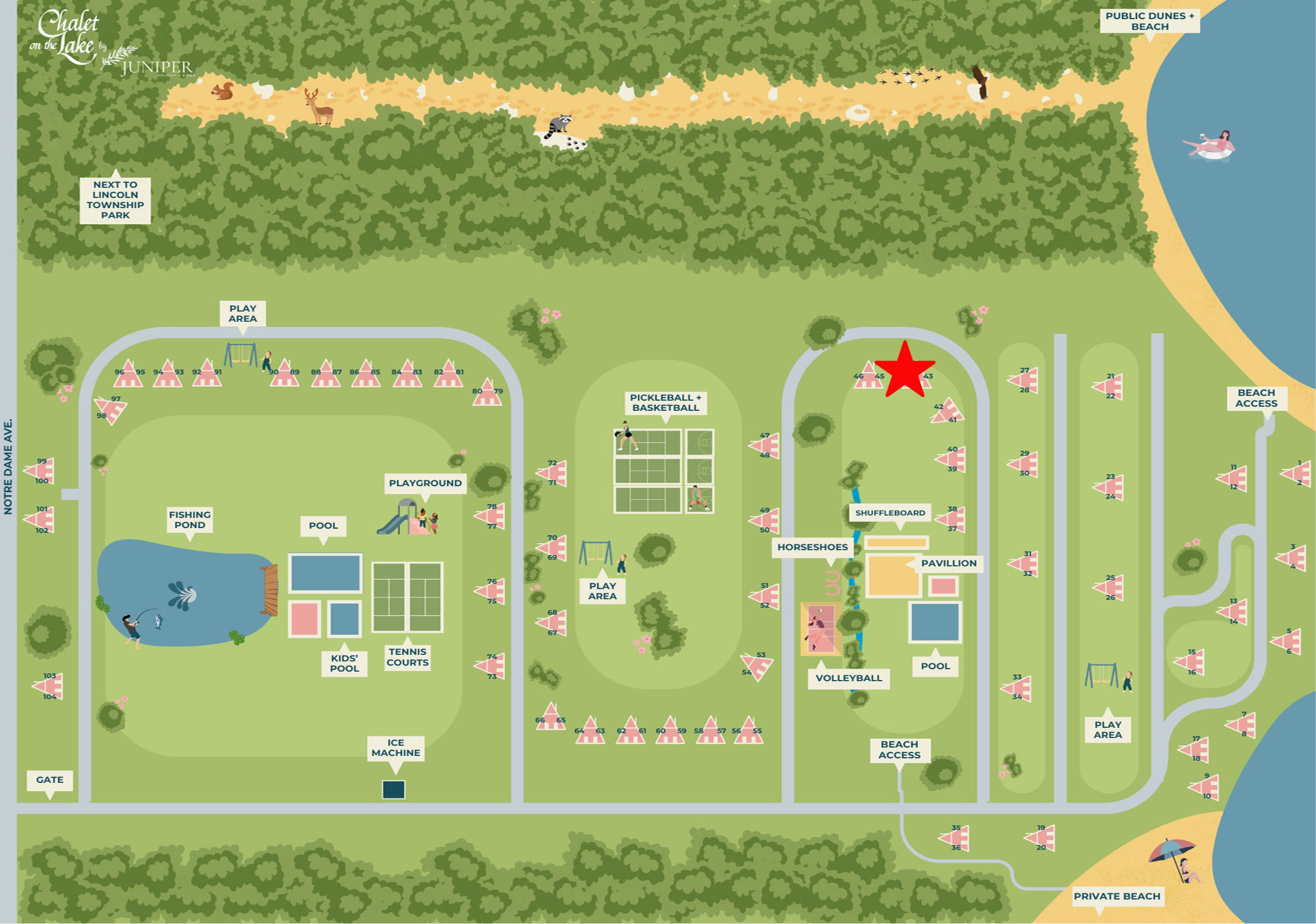 Chalet #44's location is indicated by the red star on the map.