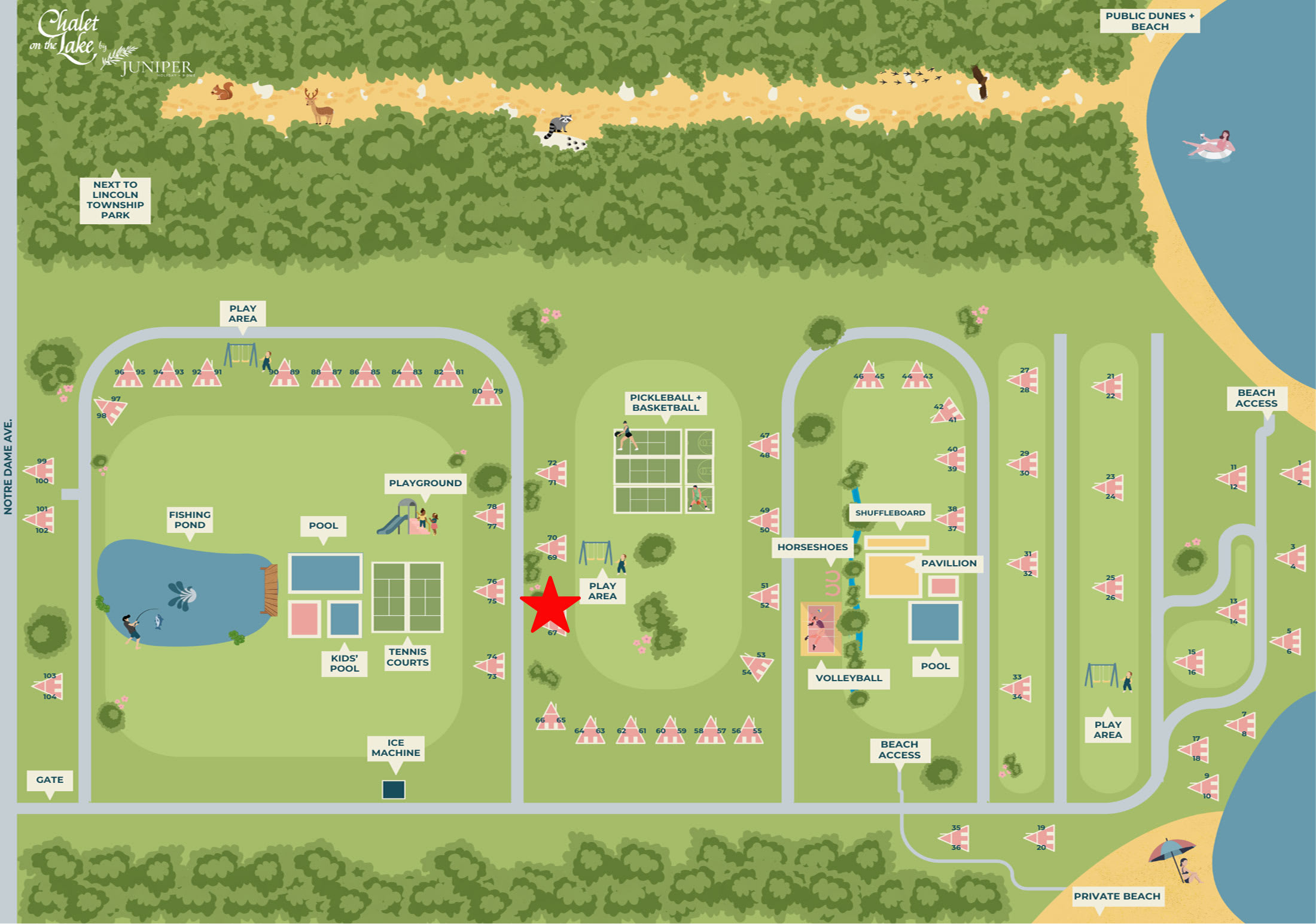 Chalet #68's location is indicated by the red star on the map.