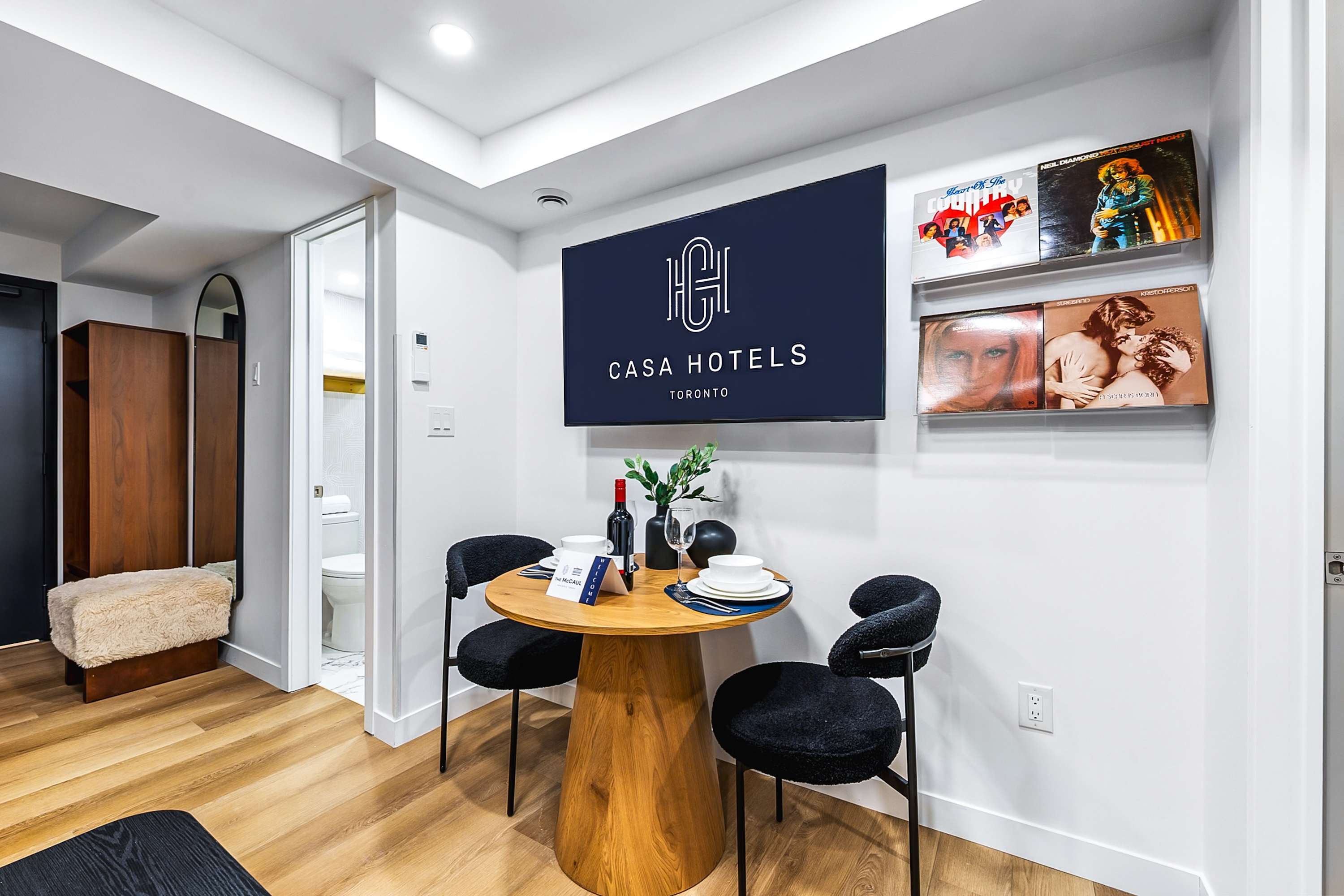 Enjoy meals, work remotely, or plan your day at this intimate dining space.