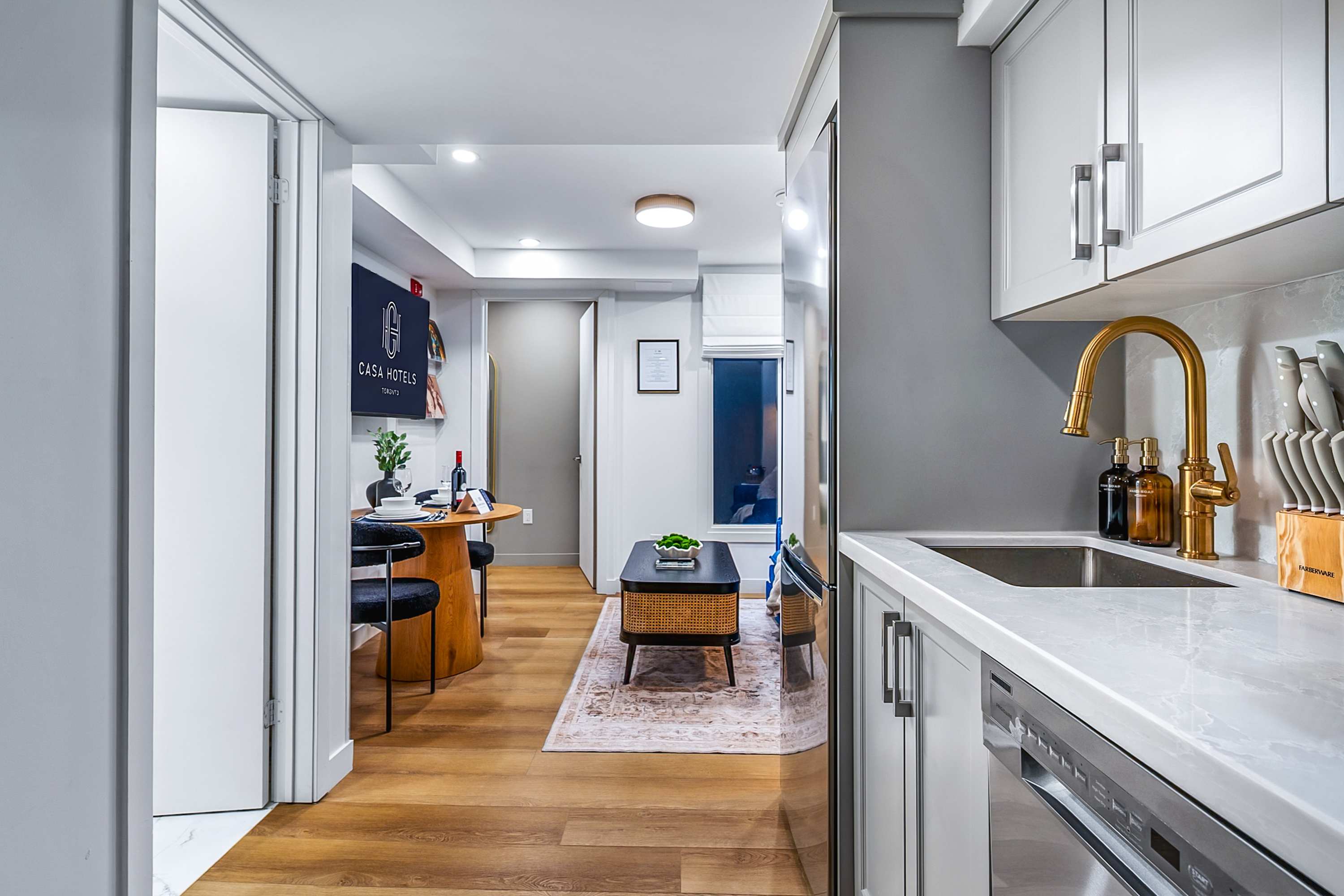 Open kitchen layout flowing into the living area.