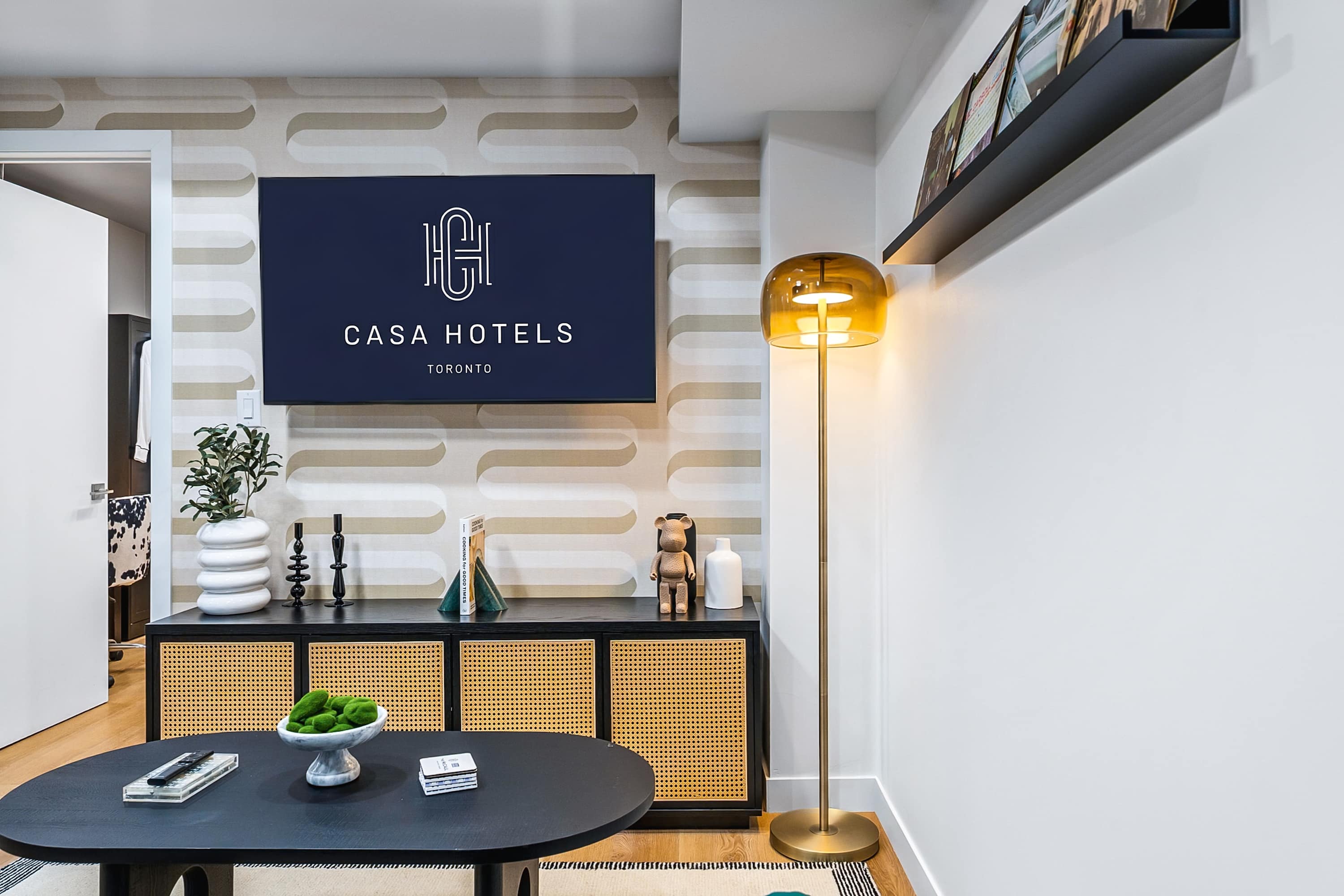 Bright & stylish living room with a comfortable sofa bed and smart TV.