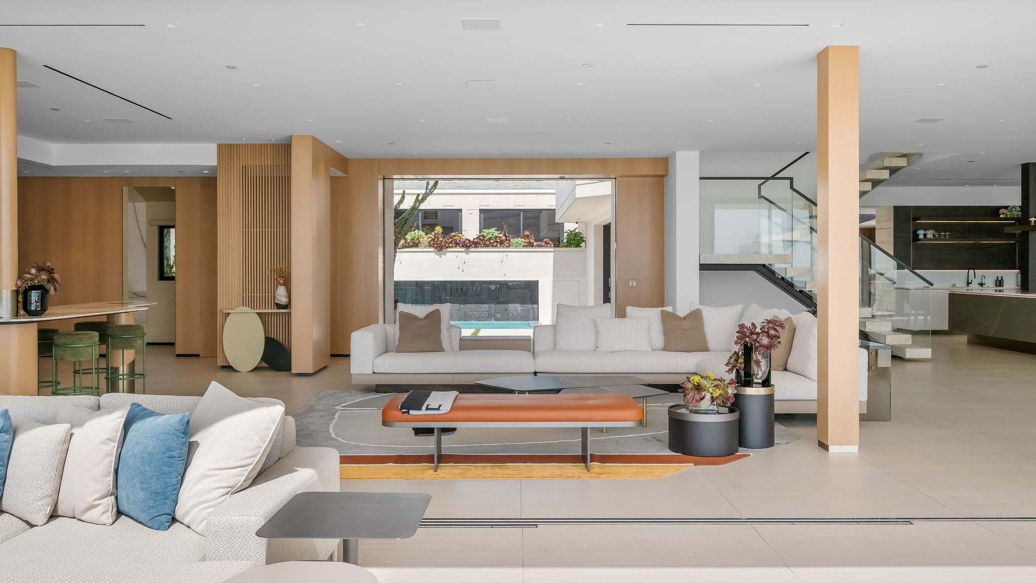 Grand living area with open layout designed for large-group entertaining.