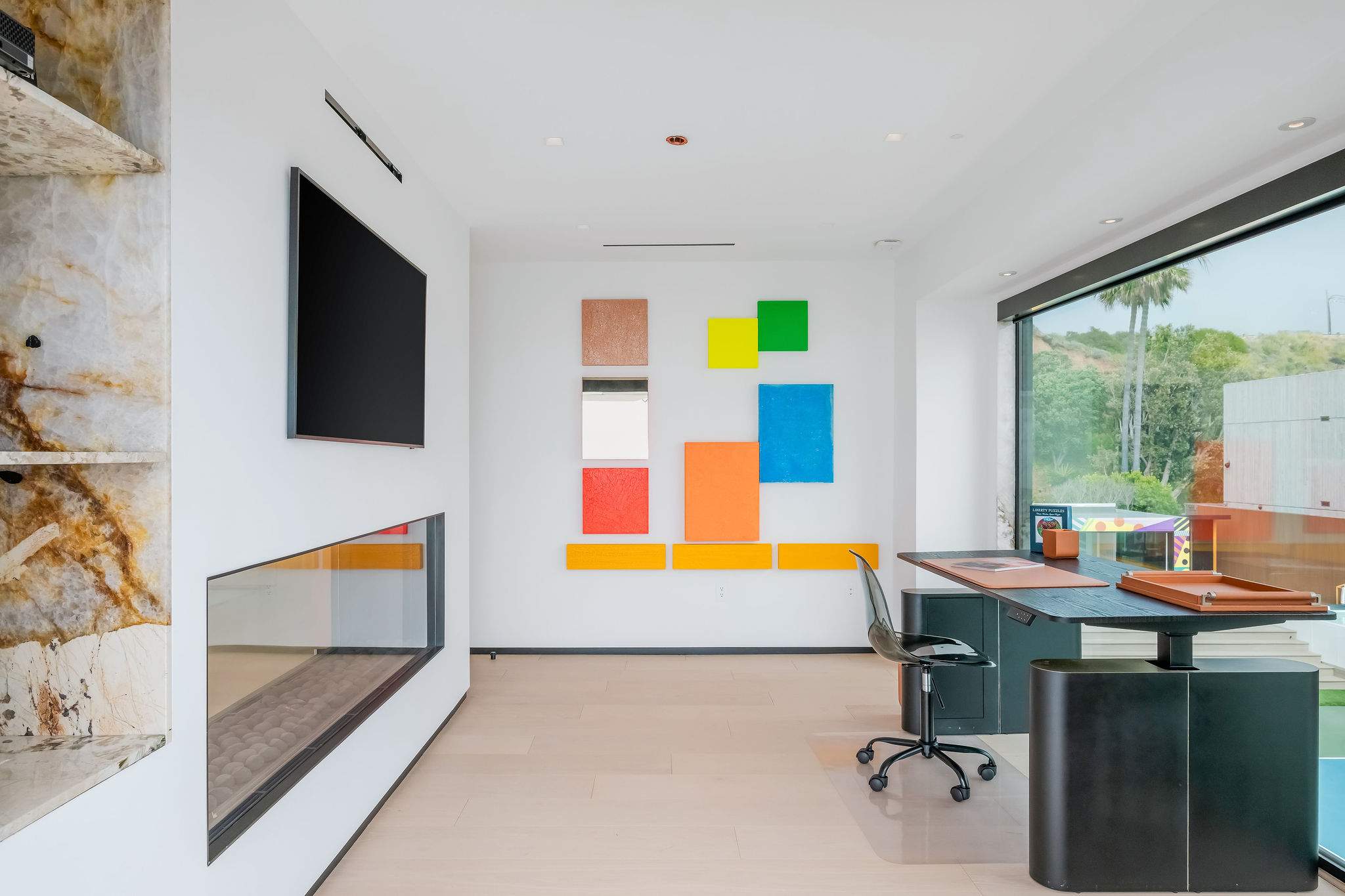 A private office setup for extended stays, with a dedicated workspace integrated into the home.