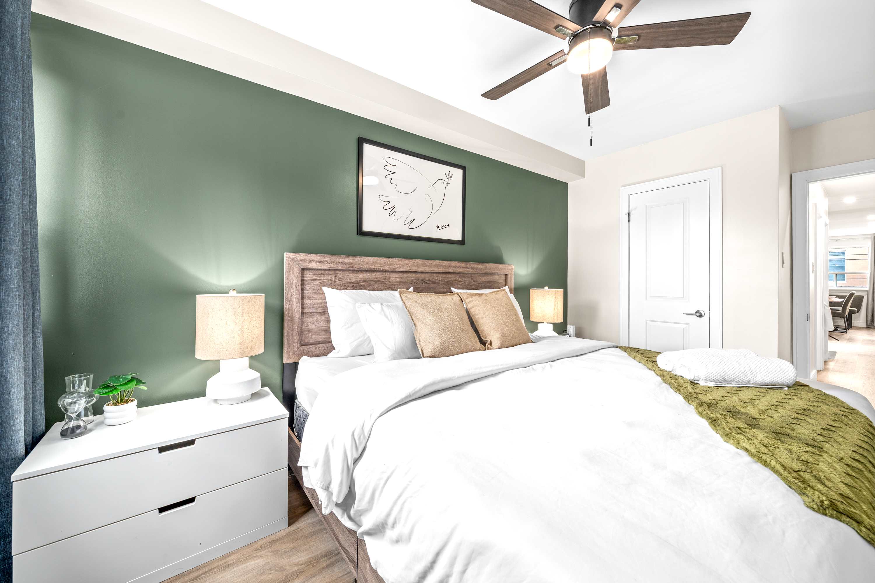 Rest on the king-size bed and watch your favorite shows