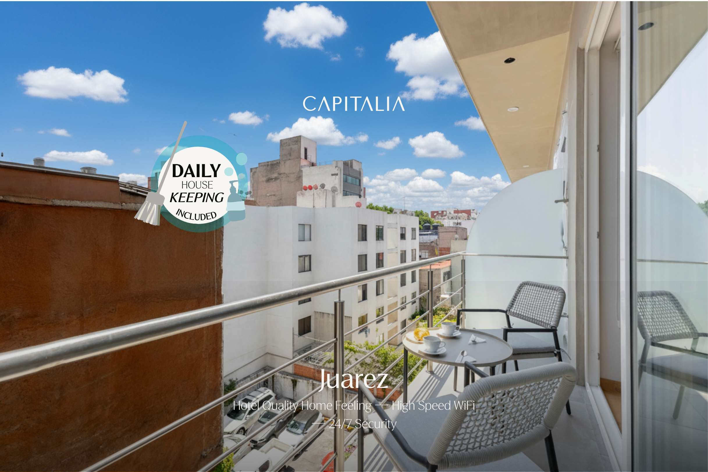 Capitalia Juarez | Central Studio + Balcony & Gym