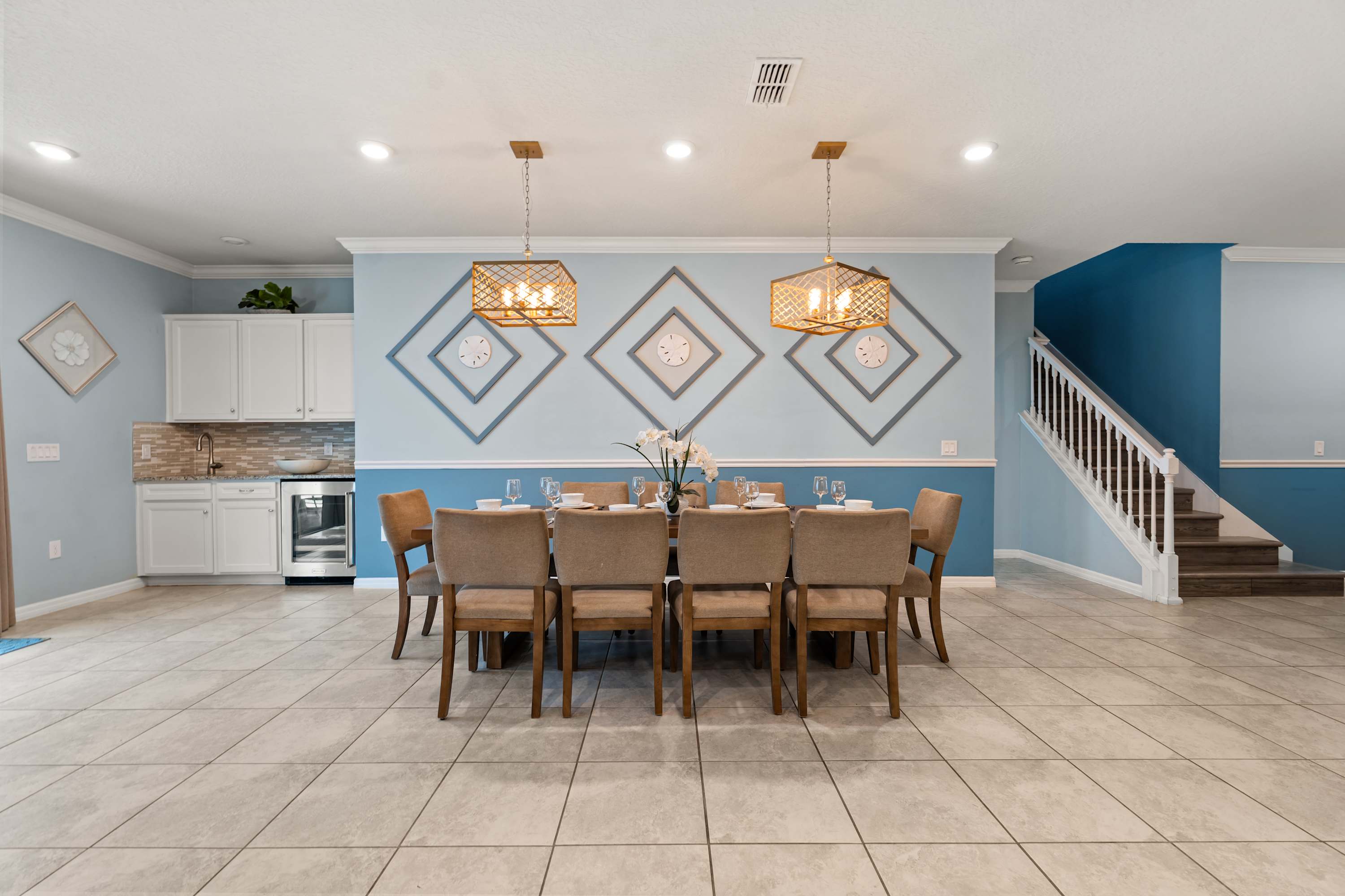 Dine in style at a table for 10 ready for meals and gatherings with family and friends