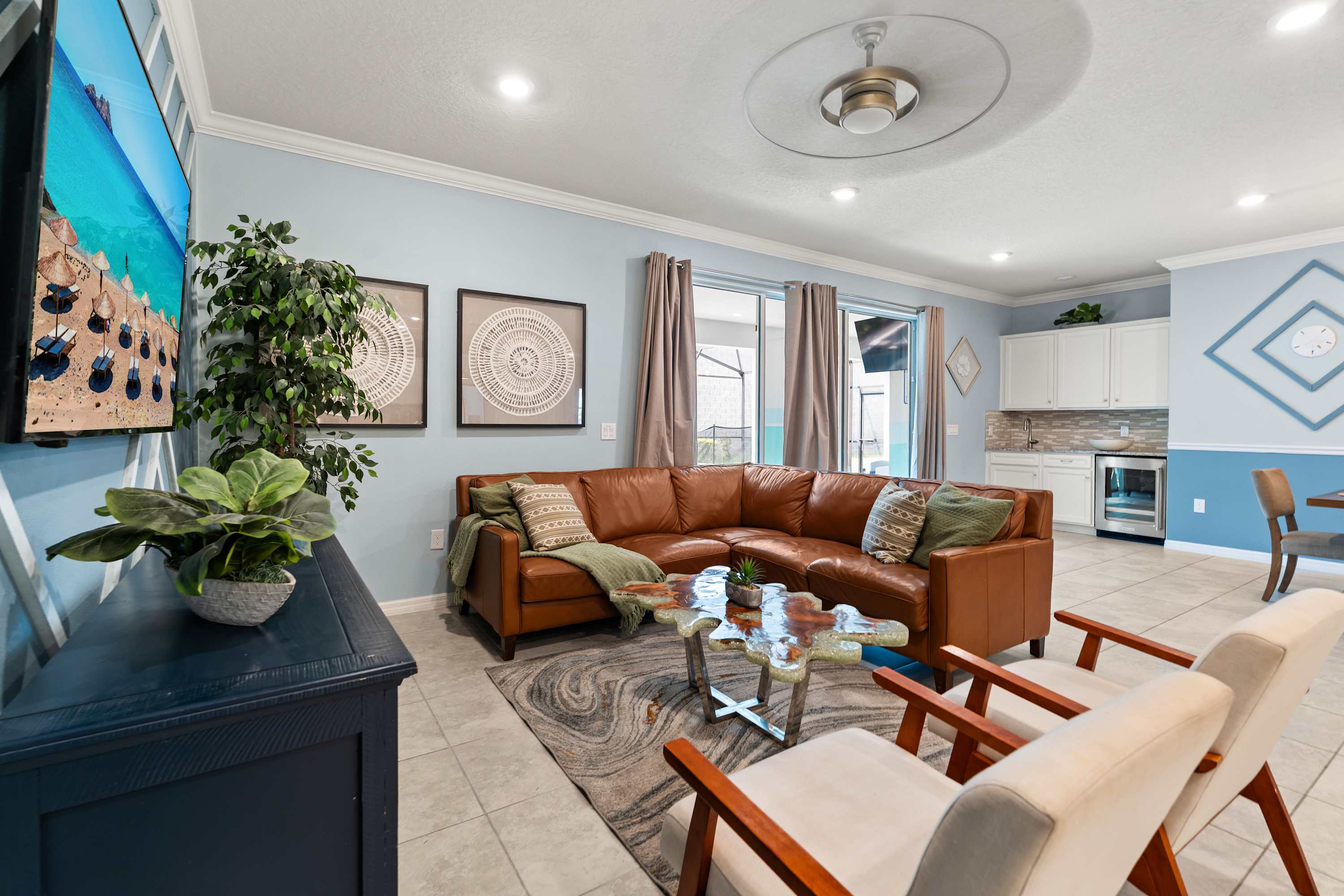 Bright living area perfect for relaxing, family time, or cozy movie nights together