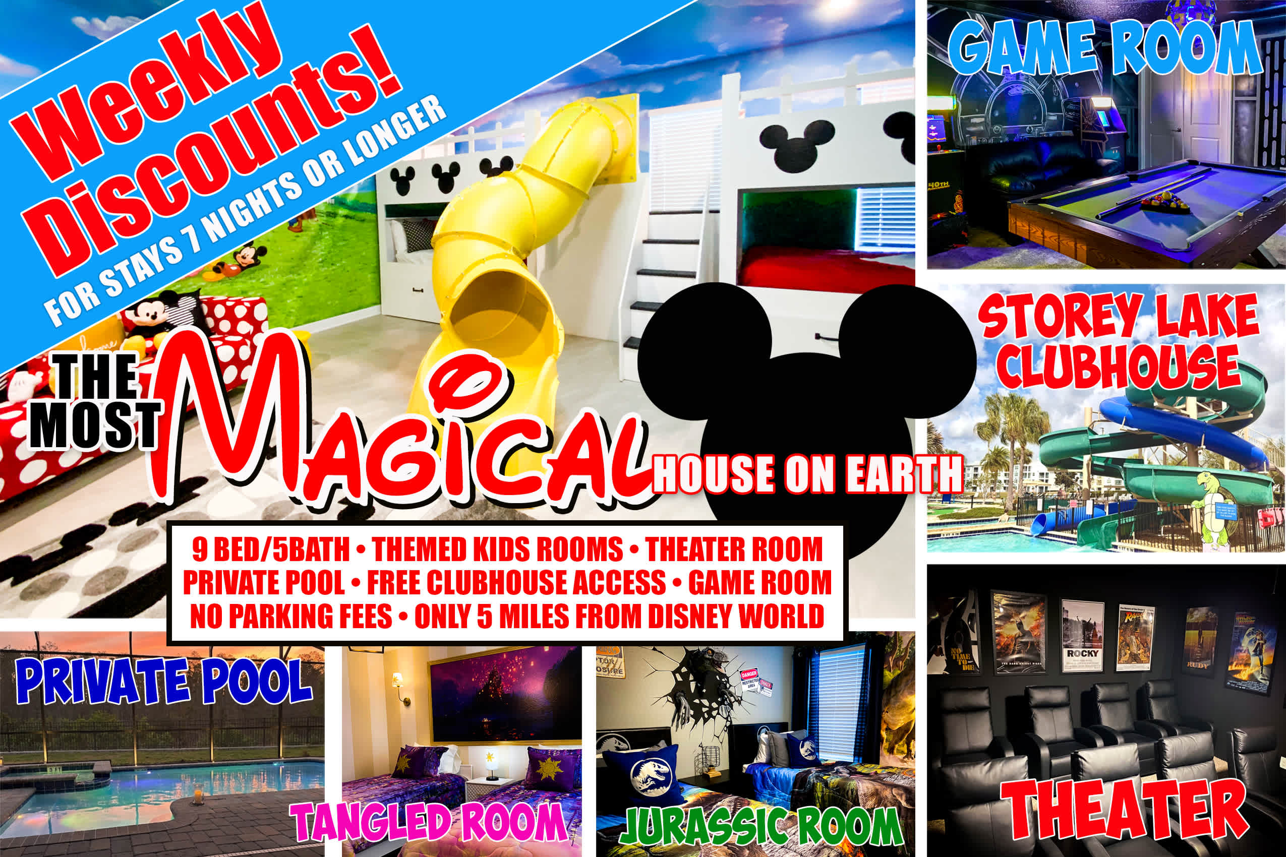 Magical Family Vacation Home near Disney World at Storey Lake, Star Wars Gameroom, Pool, Theater, Mickey Slide, Sleeps up to 28 — Kissimmee, FL — vacation rental