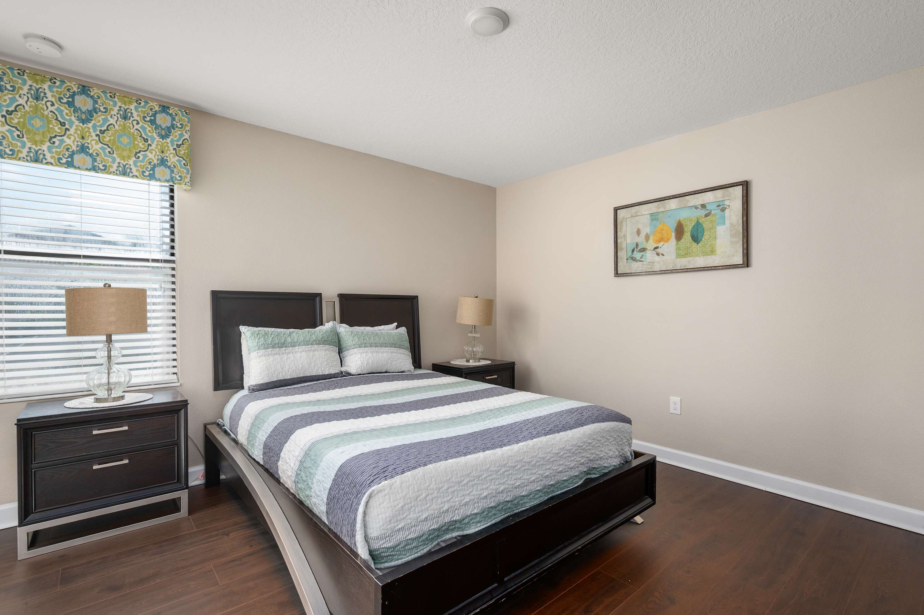 Comfortable bedroom w/ plush bedding & calming decor for restful nights