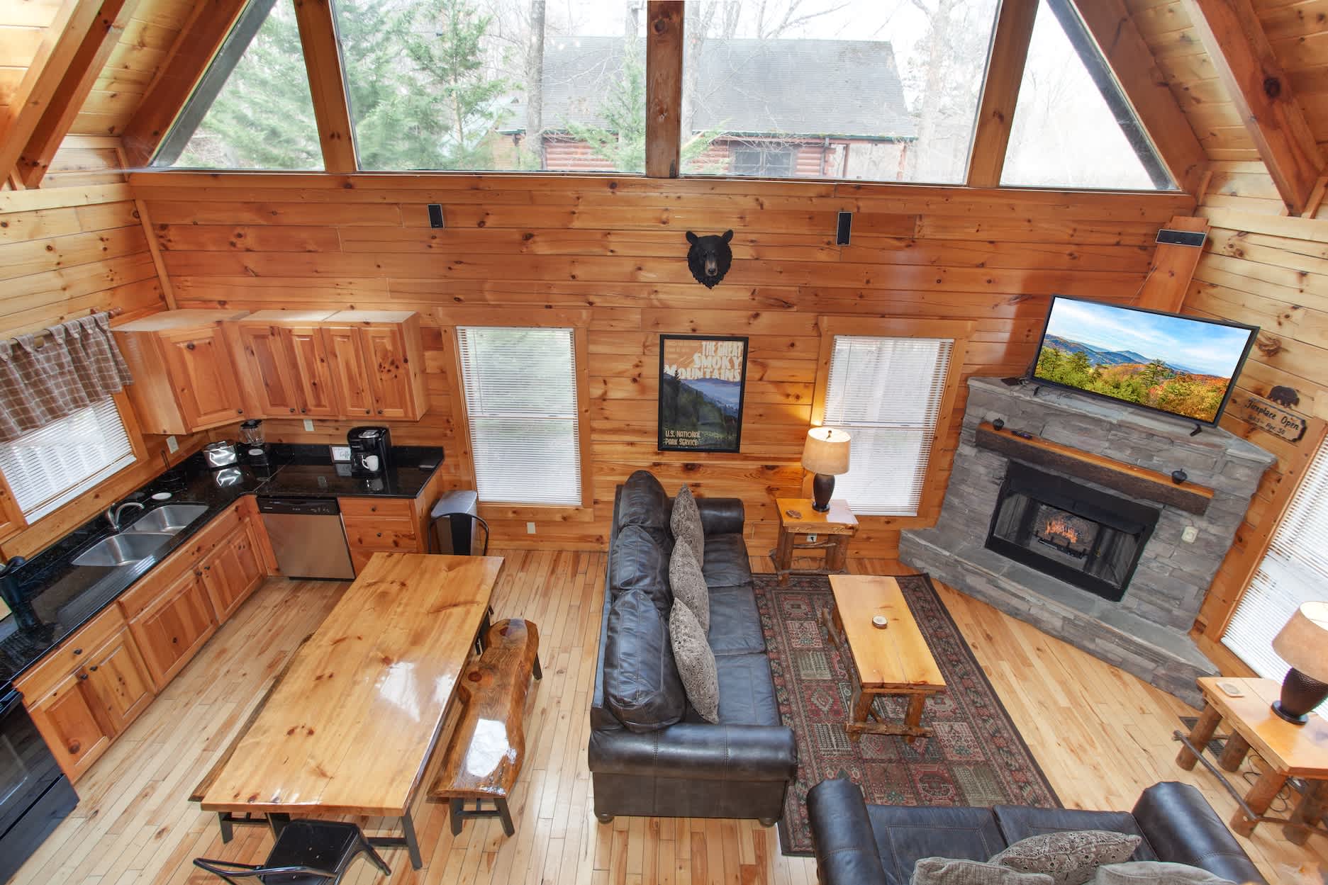 Spacious open living with Electric fireplace