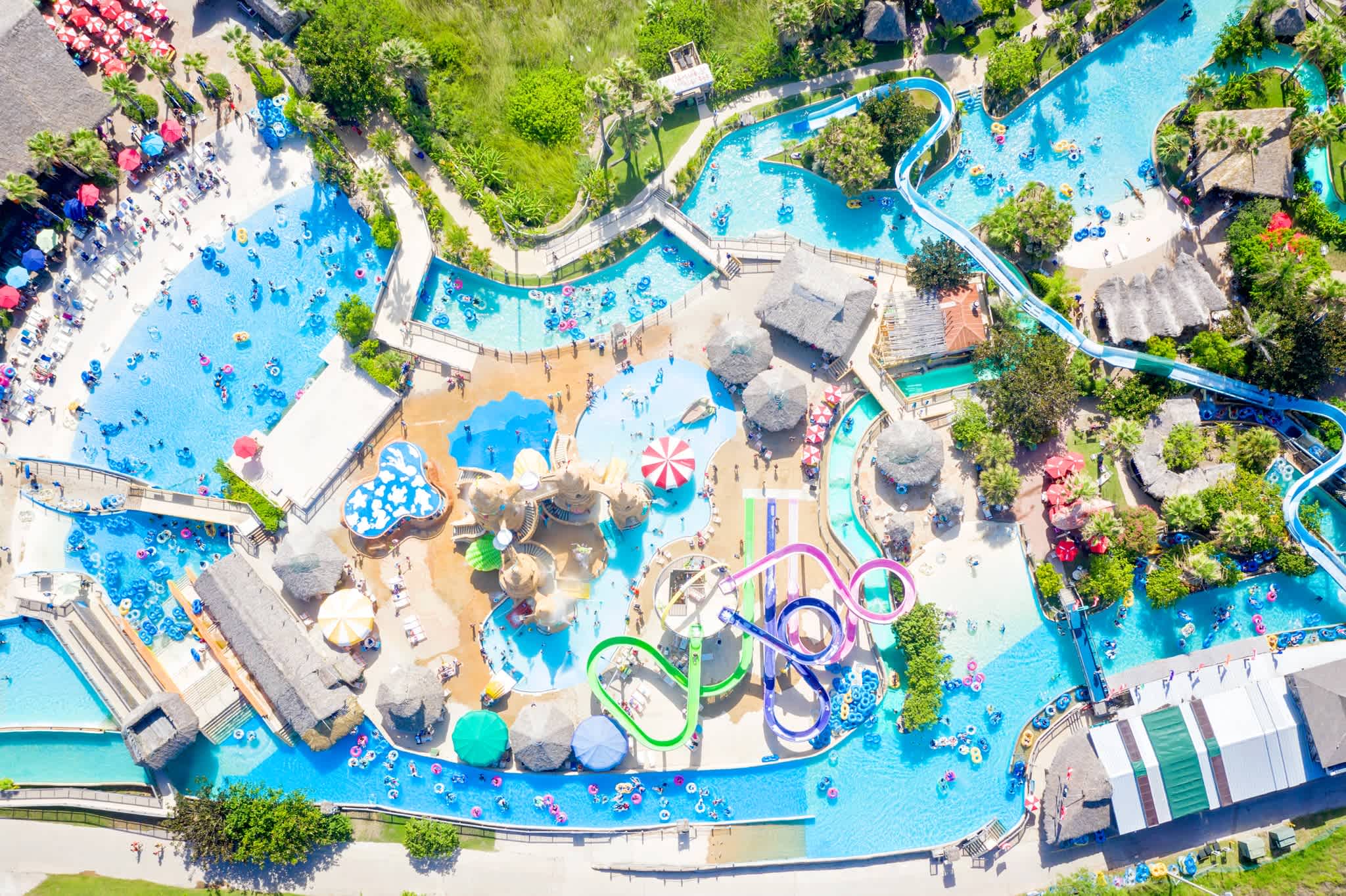 Offsite Beach Waterpark in South Padre Island with slides, pools, and a sprawling layout—perfect for family fun