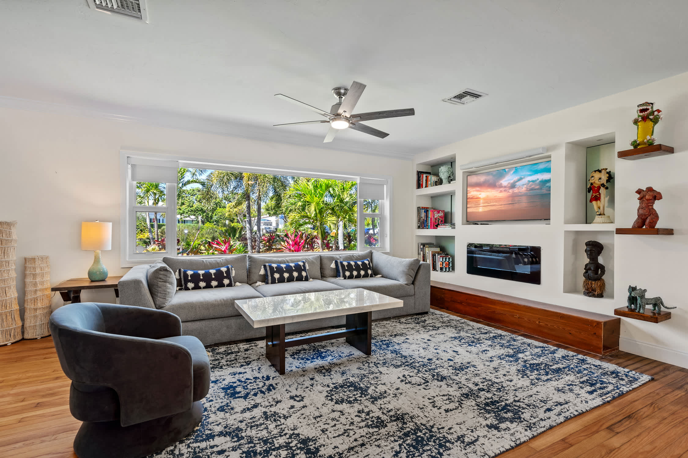 Curl up in the serene living room & stream your favorites on the smart TV​