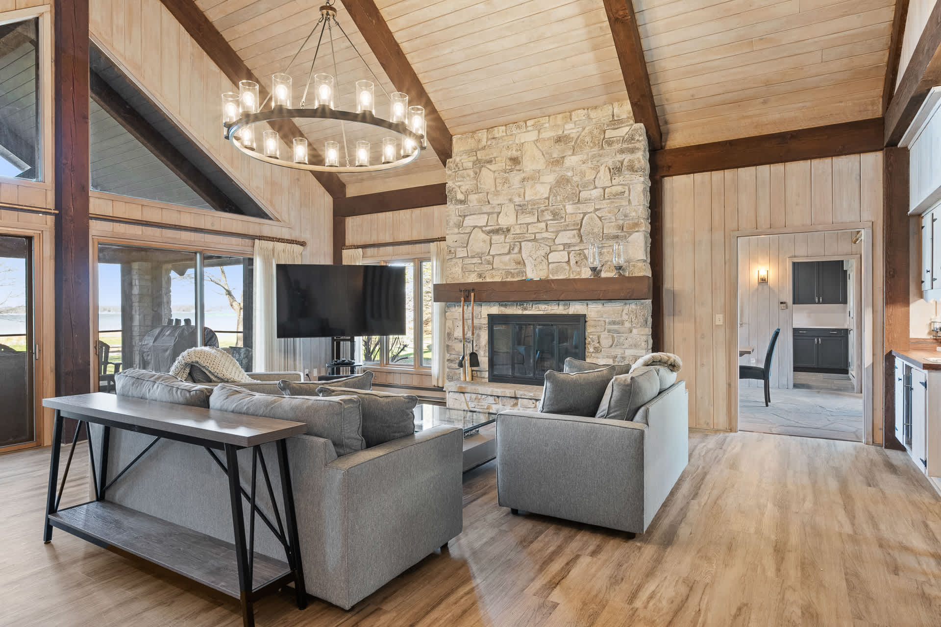 gorgeous living room with real cedar