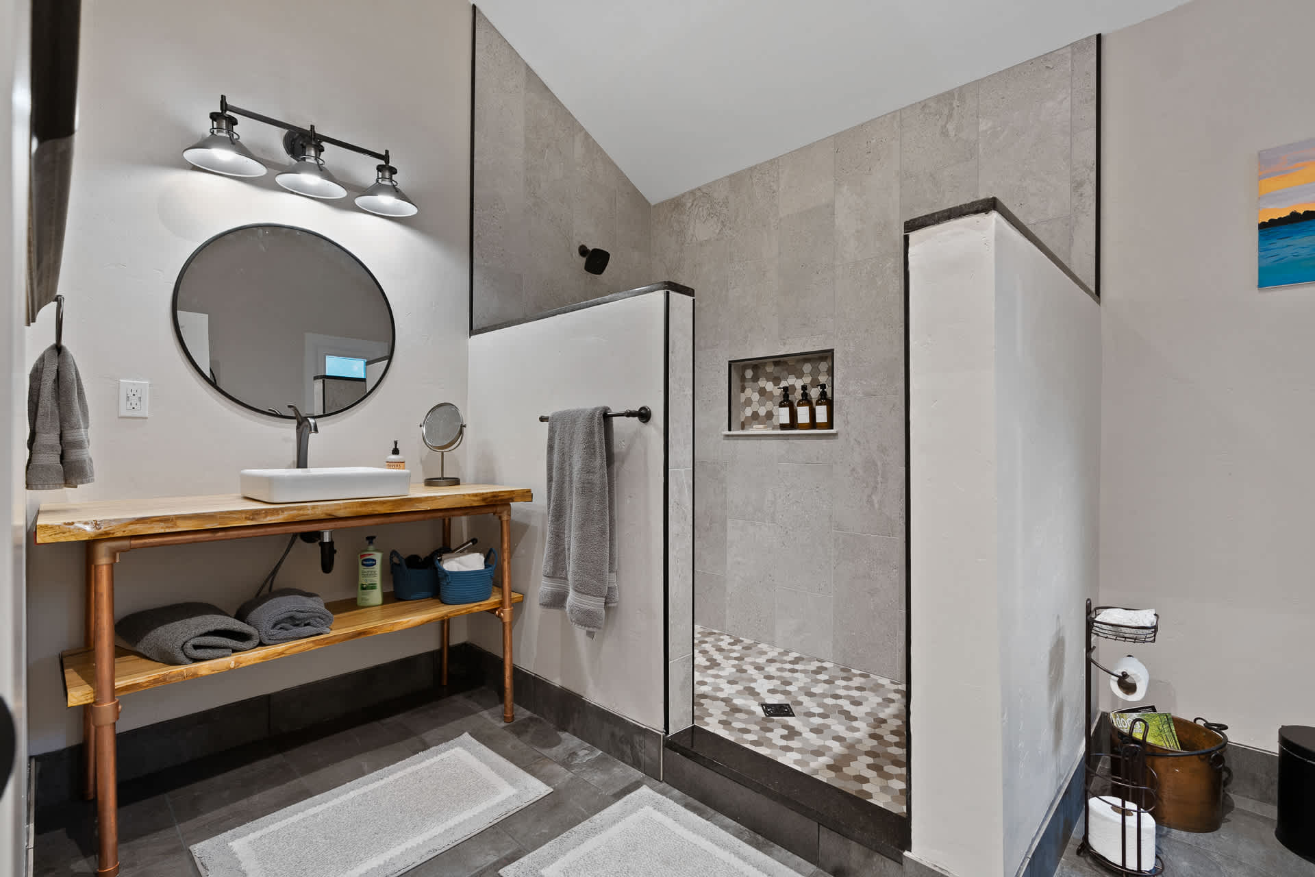 First floor full bath offers a walk-in shower