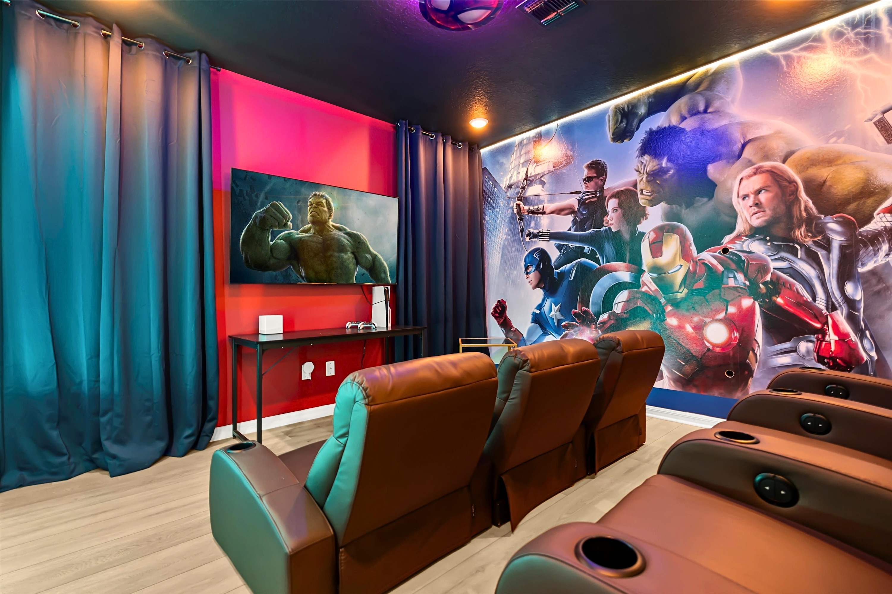 Cozy mini-theater connected to the game room, perfect for movie nights with family or friends