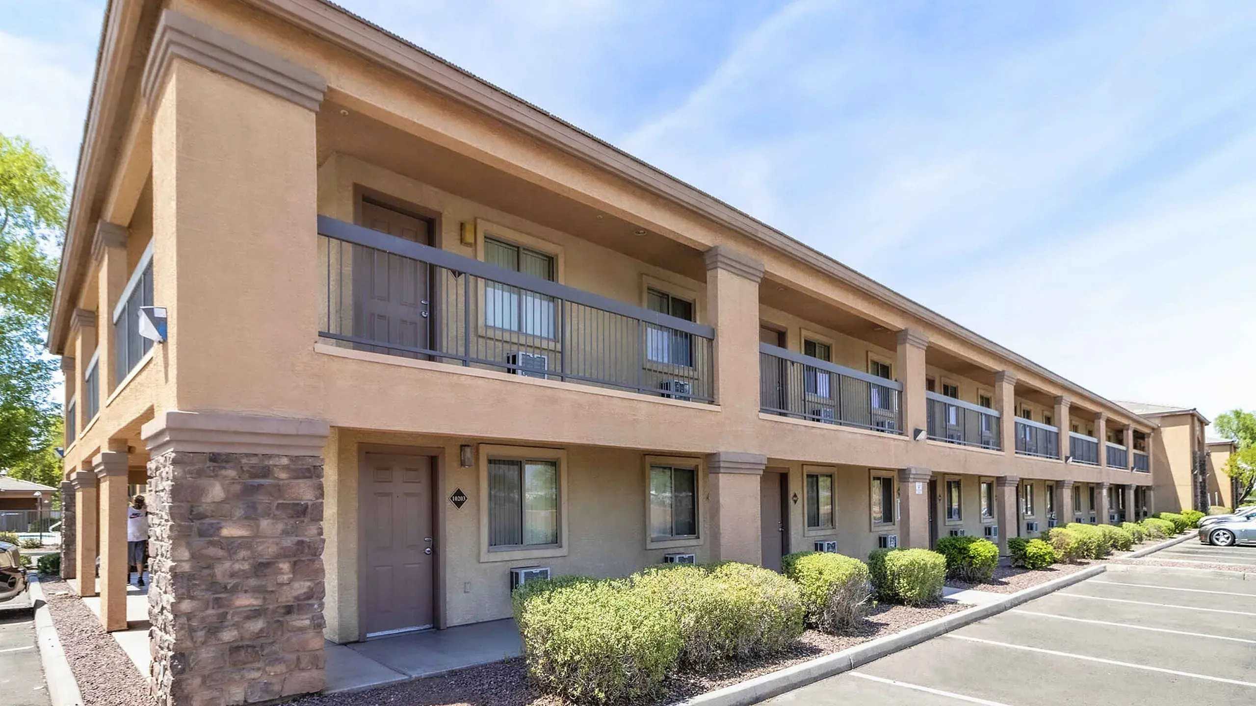 Conveniently located apartment building with easy parking and modern amenities.