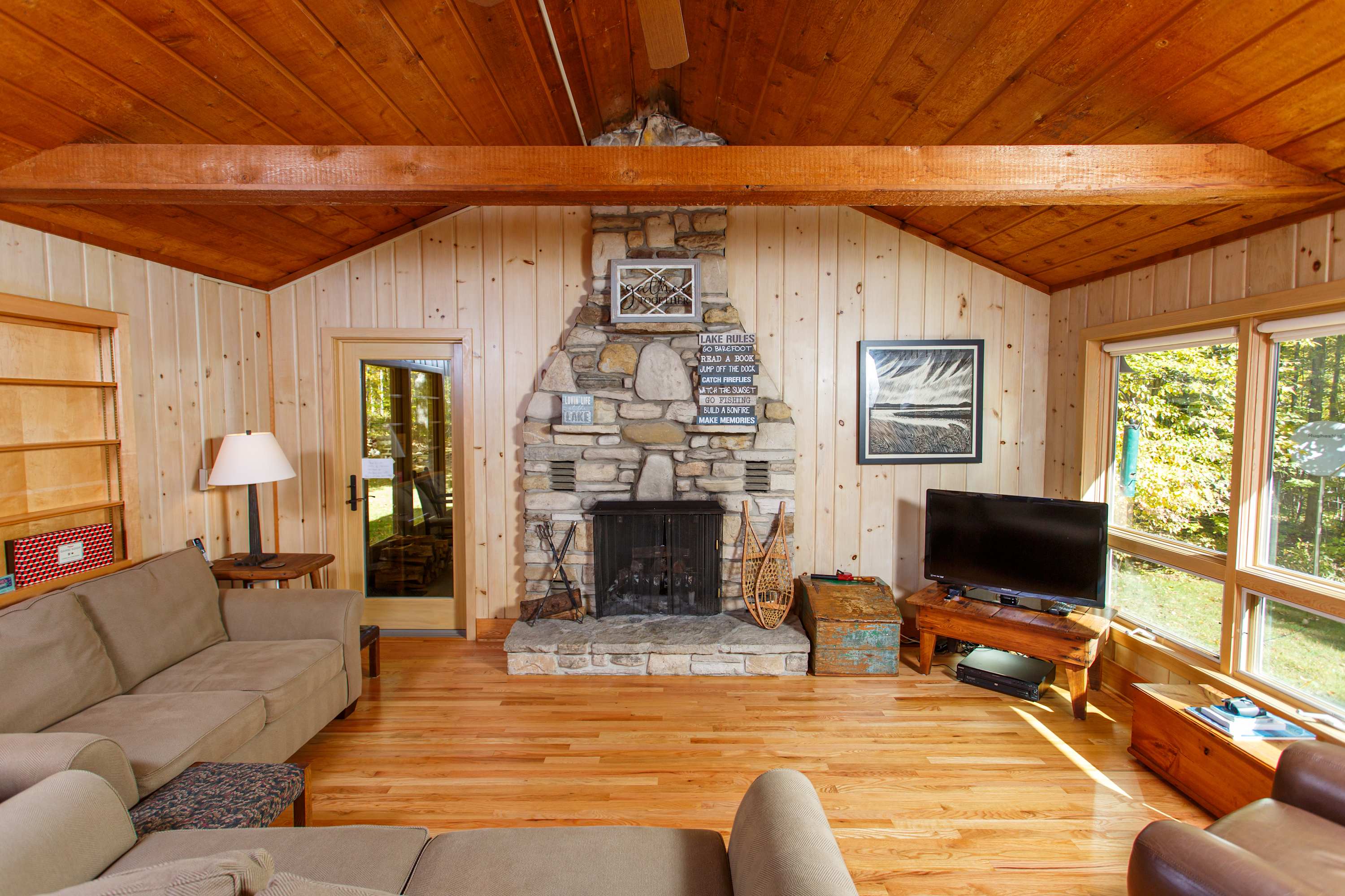 Wood fireplace in the large living room