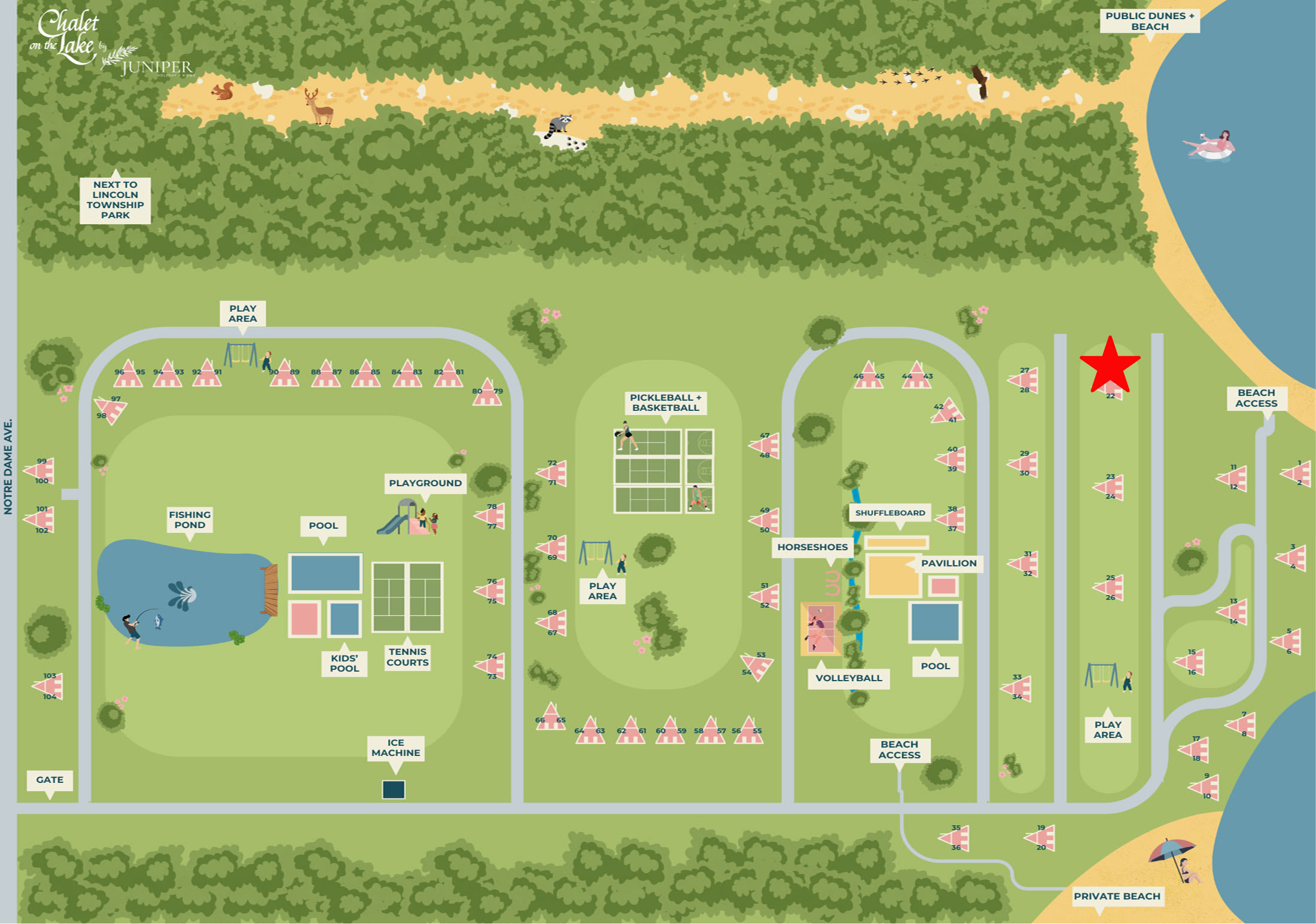 Chalet #21's location is indicated by the red star on the map.