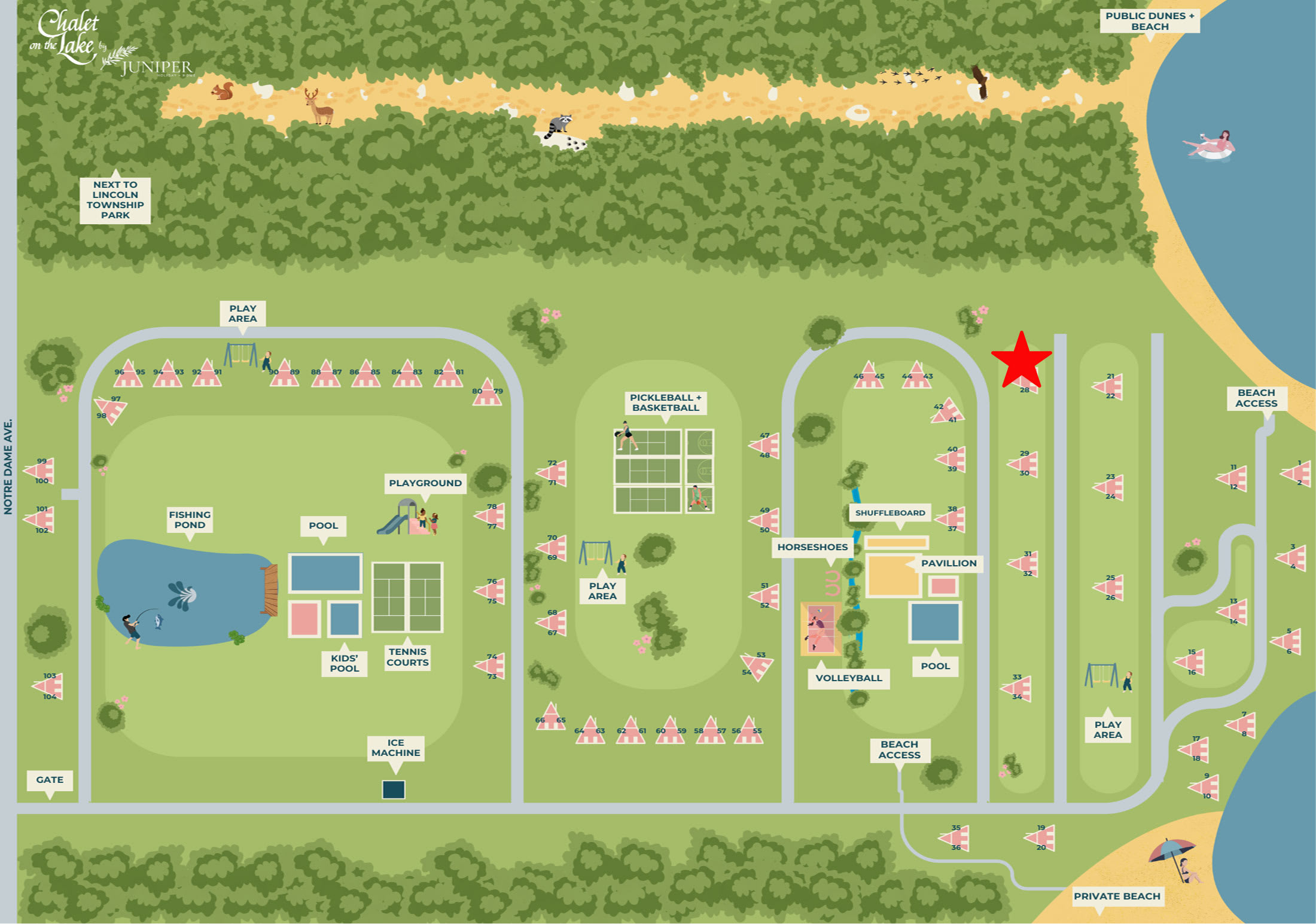 Chalet #27's location is indicated by the red star on the map.