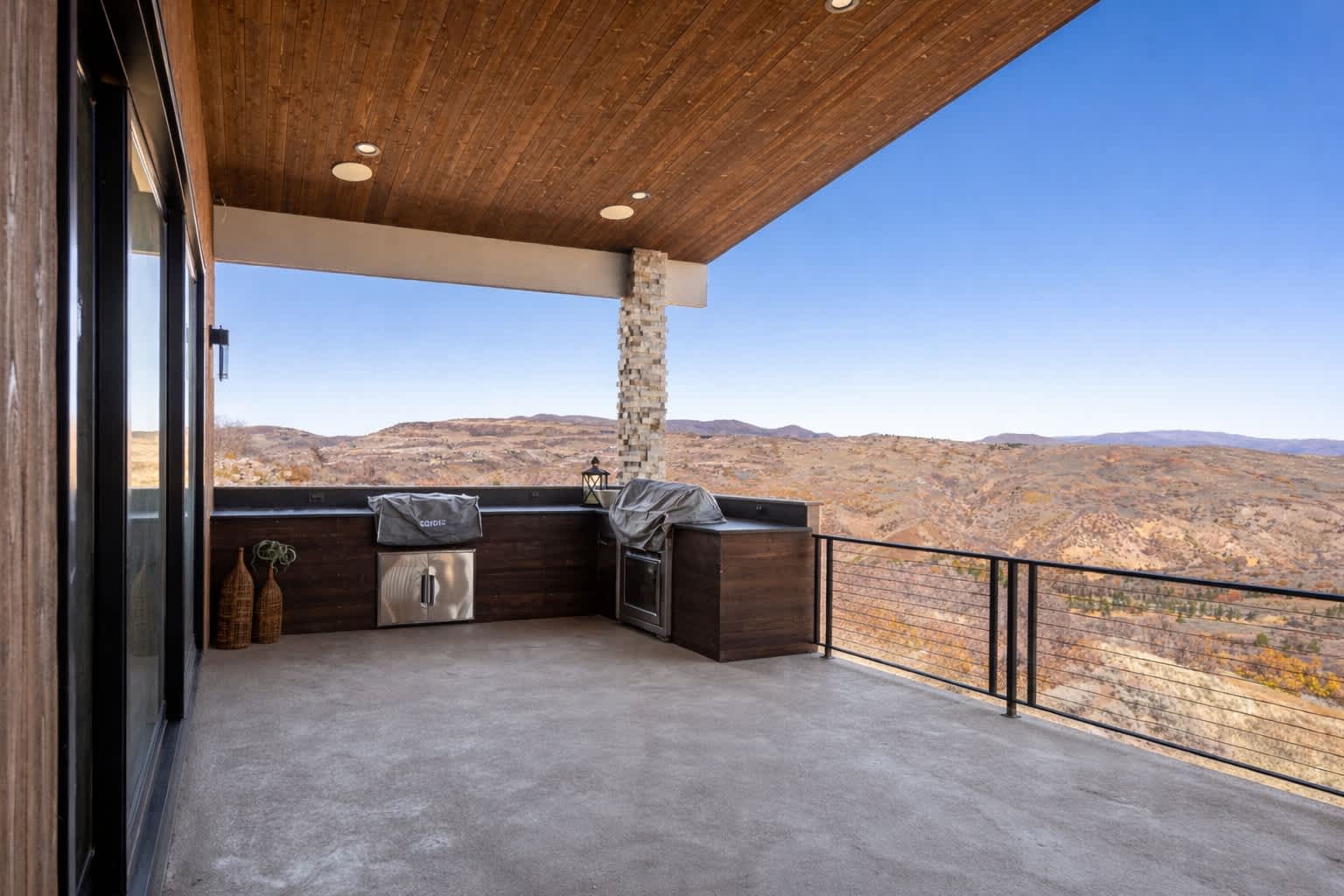 Covered deck with outdoor kitchen