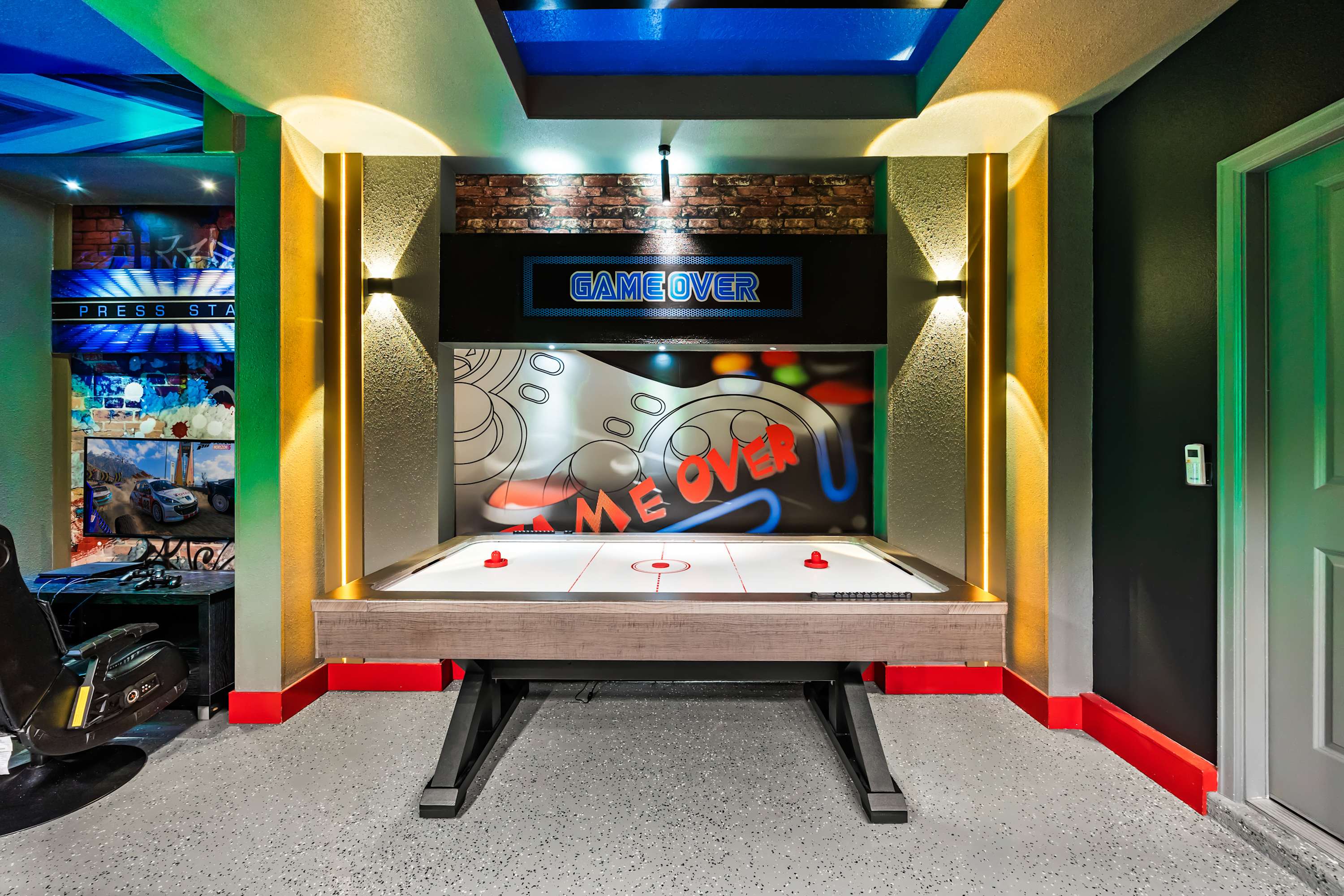 Billiards area with custom wall design, a standout space for friendly competition.