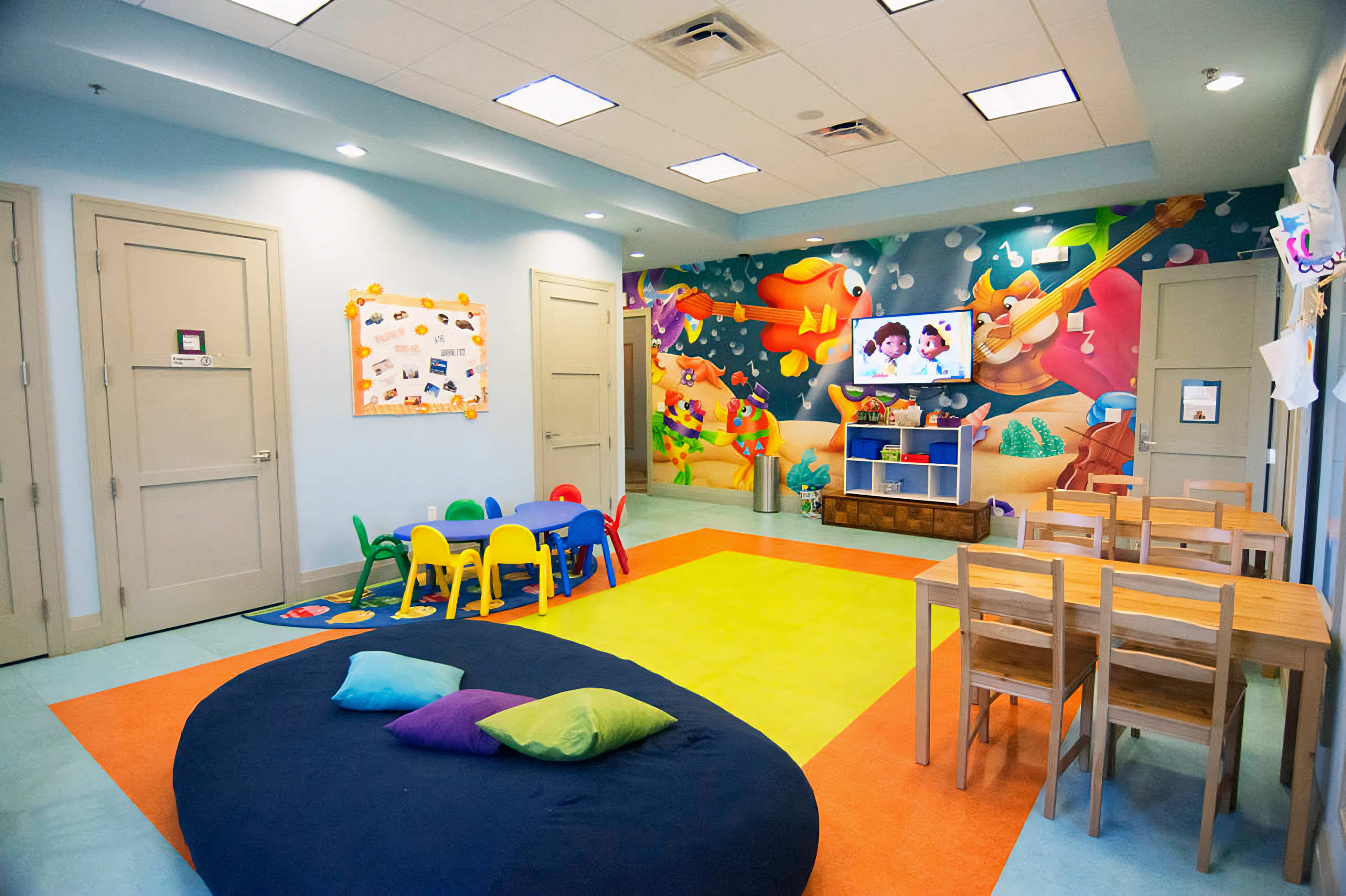 Kids playroom with games and colorful space for indoor fun.