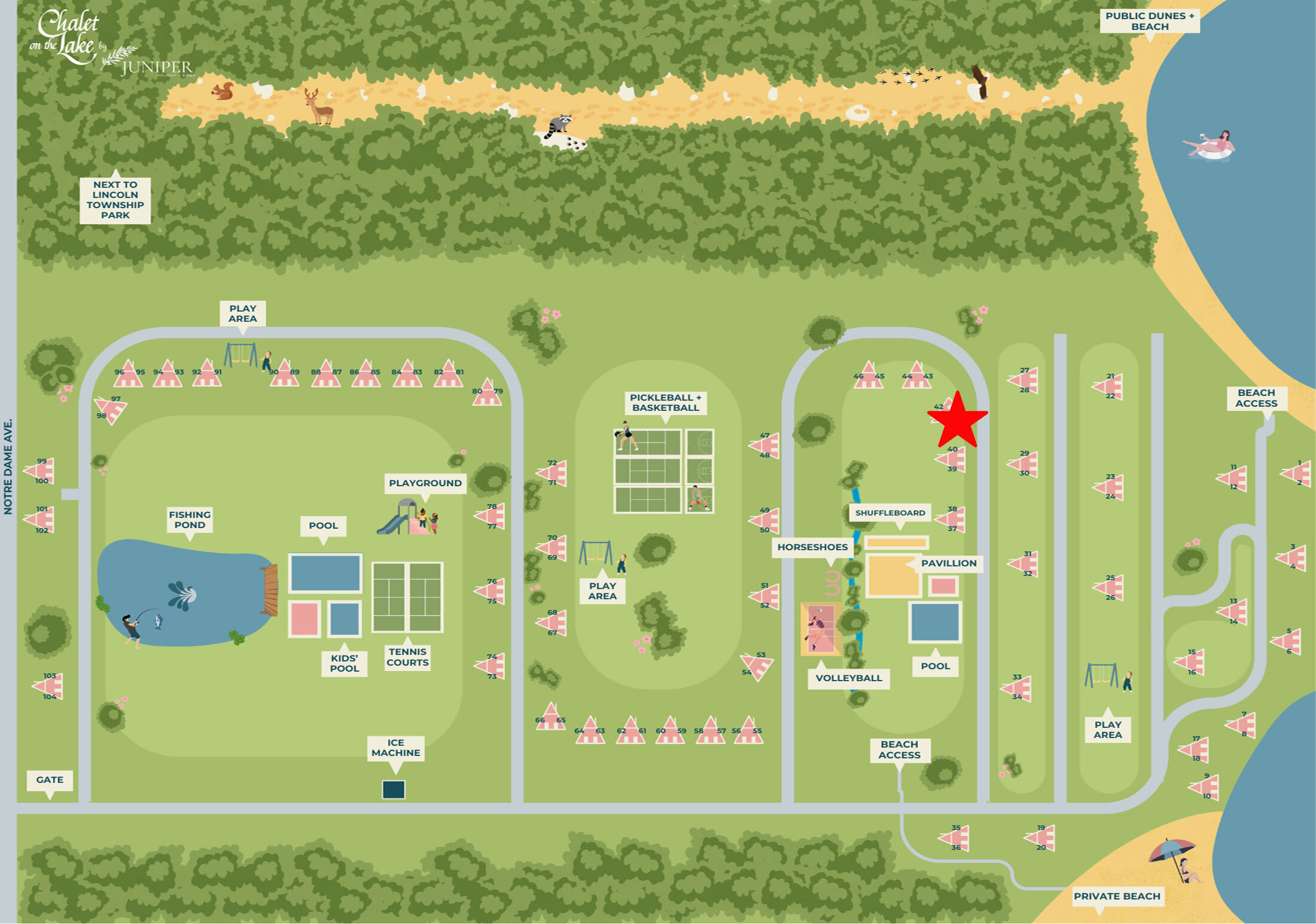 Chalet #41's location is indicated by the red star on the map.