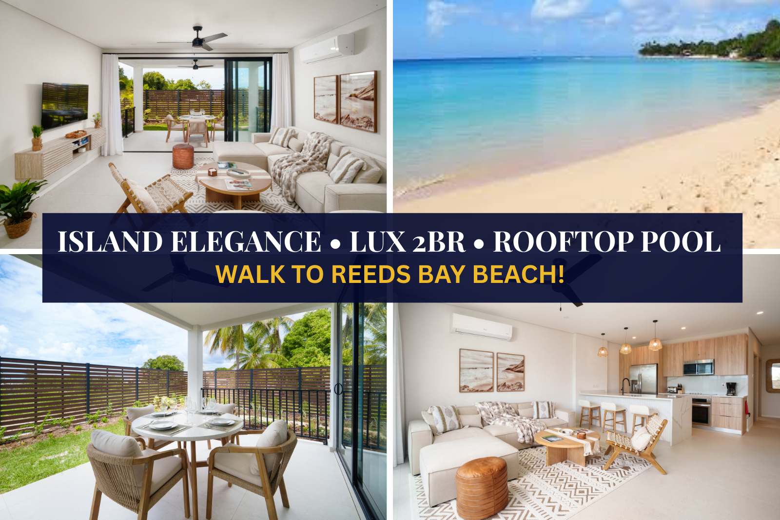New Luxury 2BR Condo with Sky Pool & Roof Deck, Lounge! Just a 3-Min Walk to the Turquoise waters of Reeds Bay Beach!