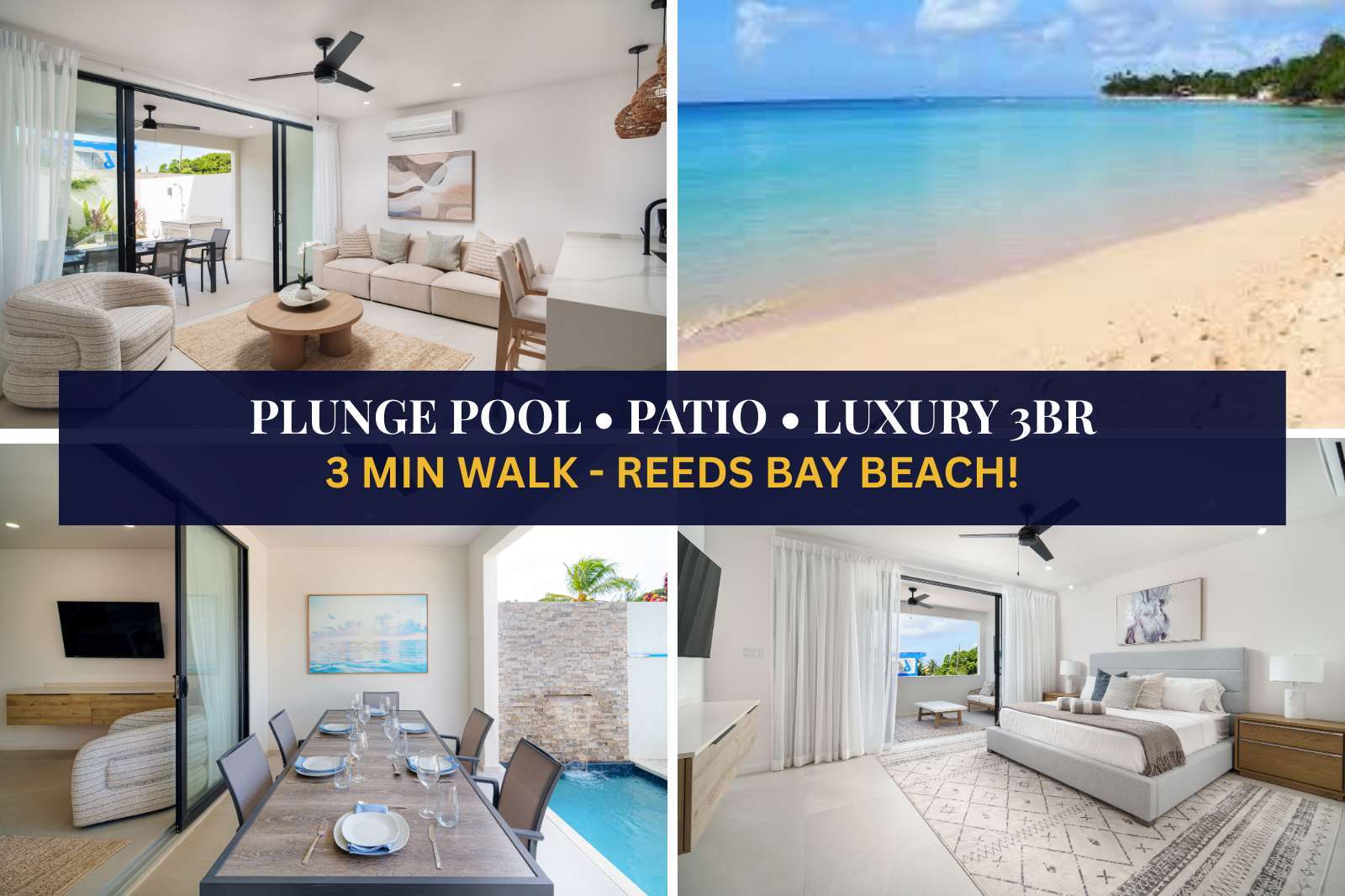 New Luxury 3BR Villa with Private Pool & Bath Tub, Just a 3-Min Walk to the Turquoise waters of Reeds Bay Beach!