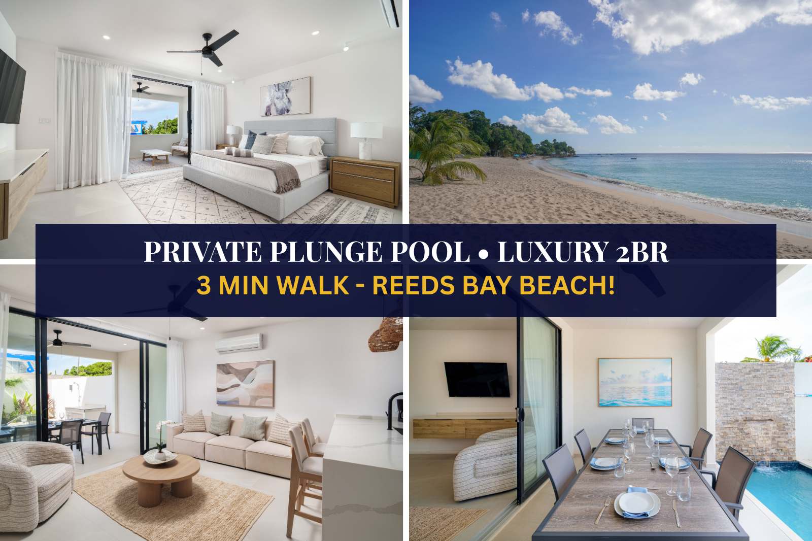 New Luxury 2BR Villa with Private Pool & Bath Tub, Just a 3-Min Walk to the Turquoise waters of Reeds Bay Beach!