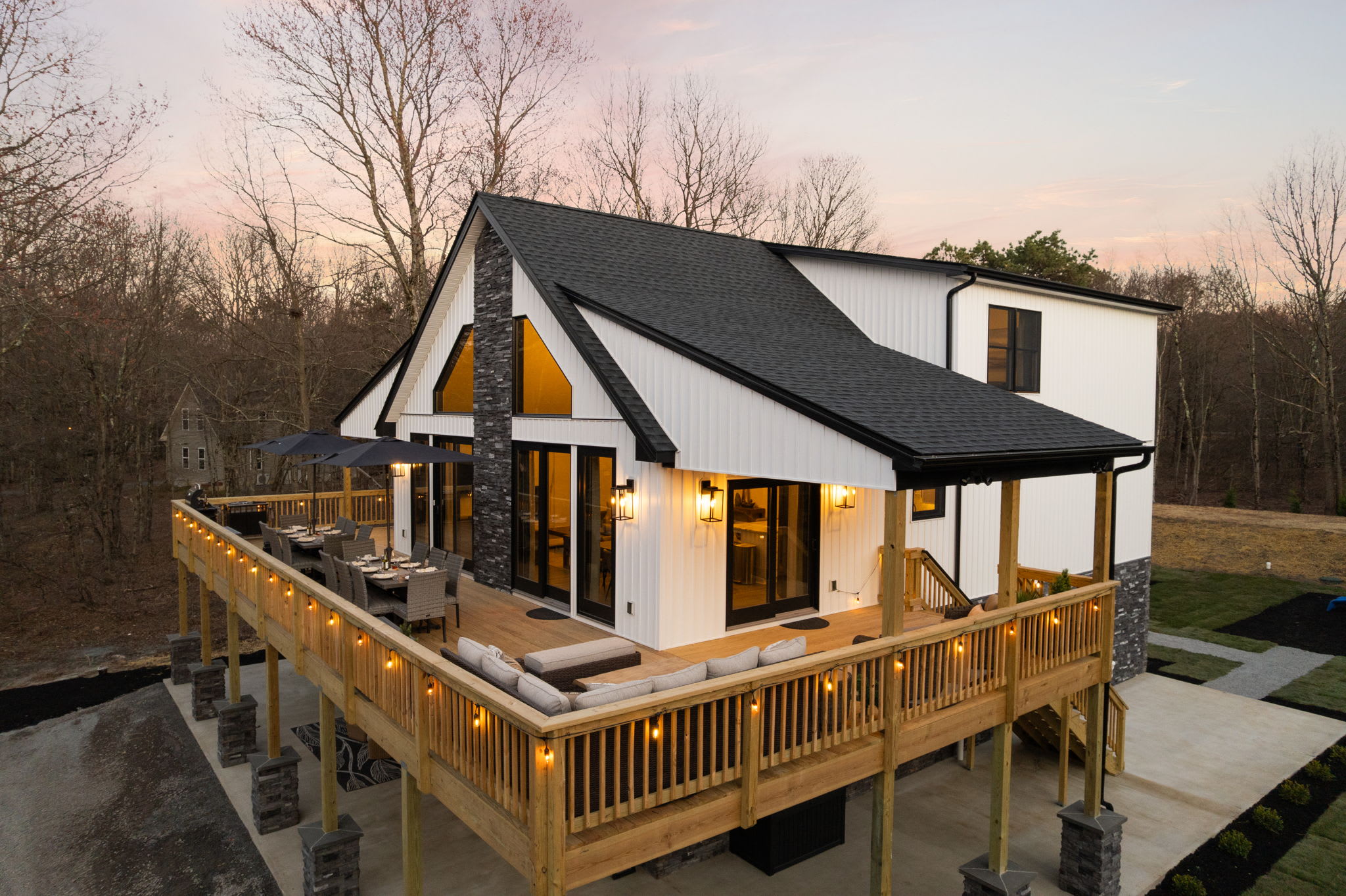 Aerial view of the property and surrounding Pocono woods
