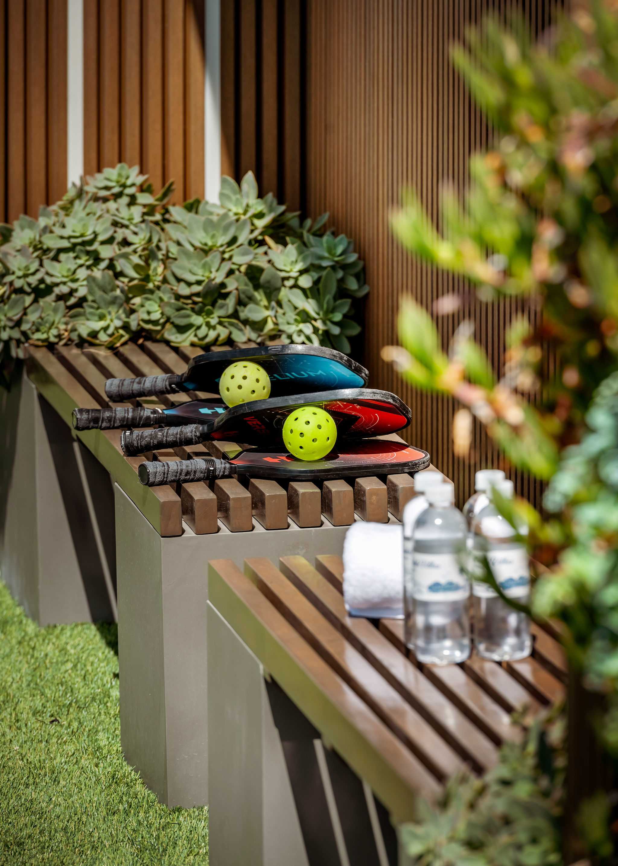 Take a break at the game setup, tucked into the outdoor lounge area.