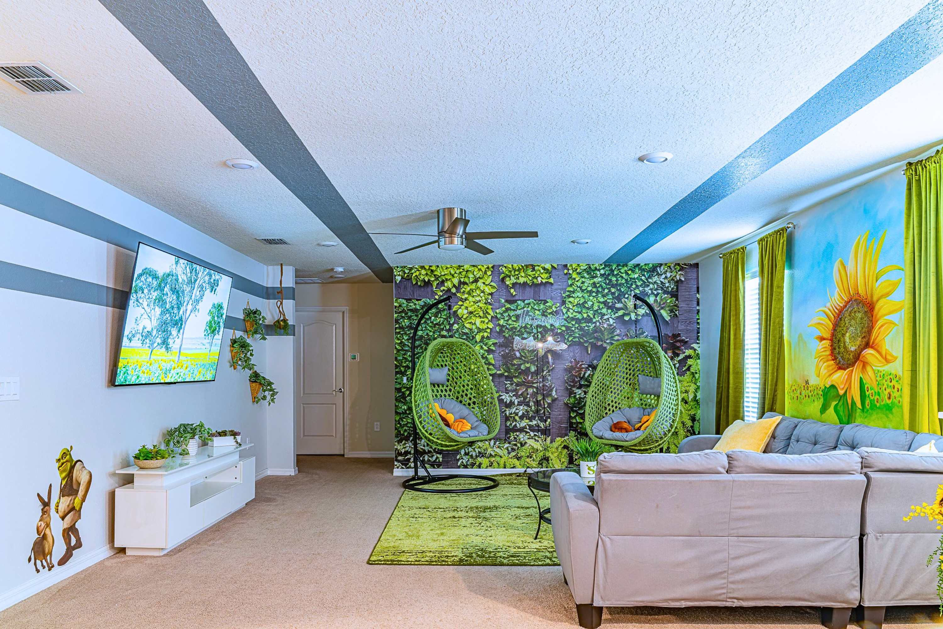 Comfortable seating and large TV for movie nights