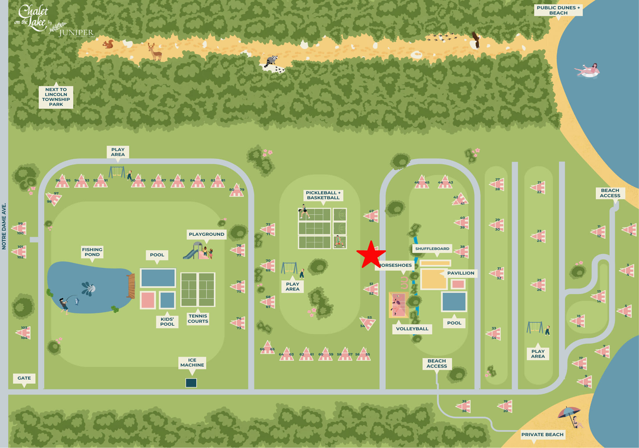 Chalet #50's location is indicated by the red star on the map.