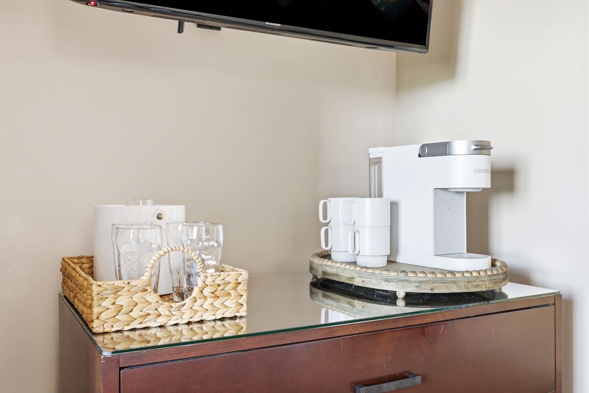 Keurig, Mini Fridge, Microwave, and Ice Bucket 
